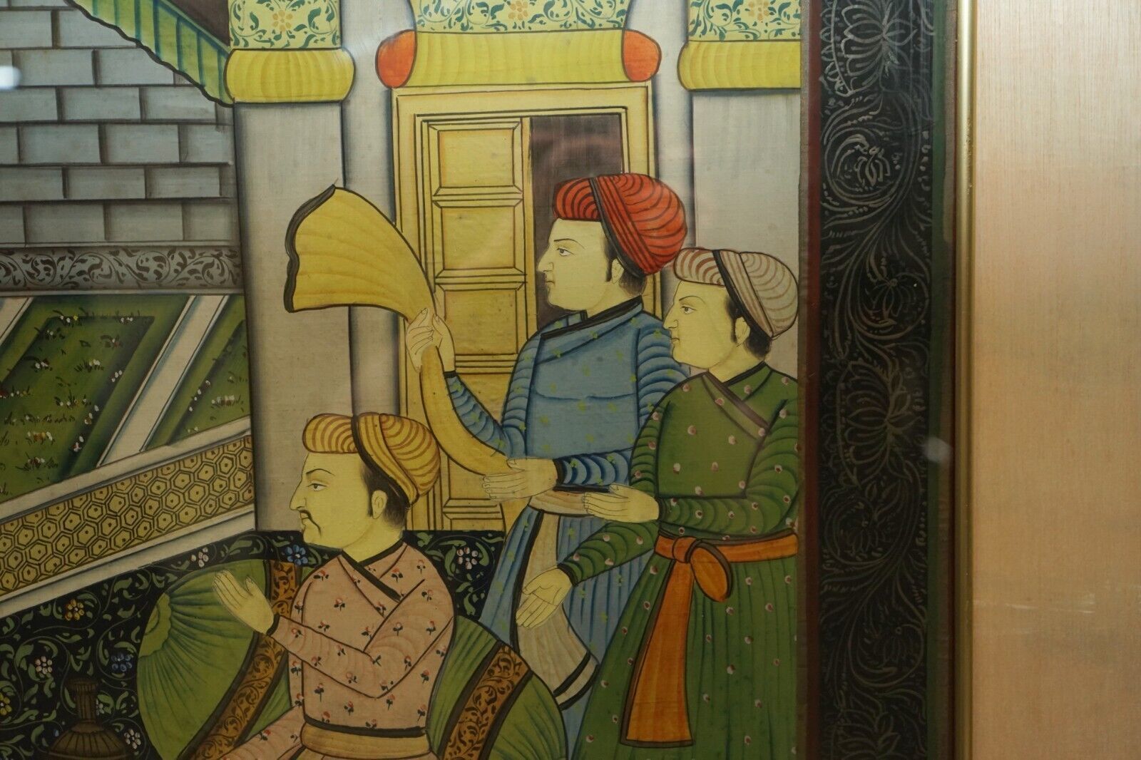 Pair Of Collectable Antique Persian Hand Painted Oriental Scenes On Silk Framed photo for sale