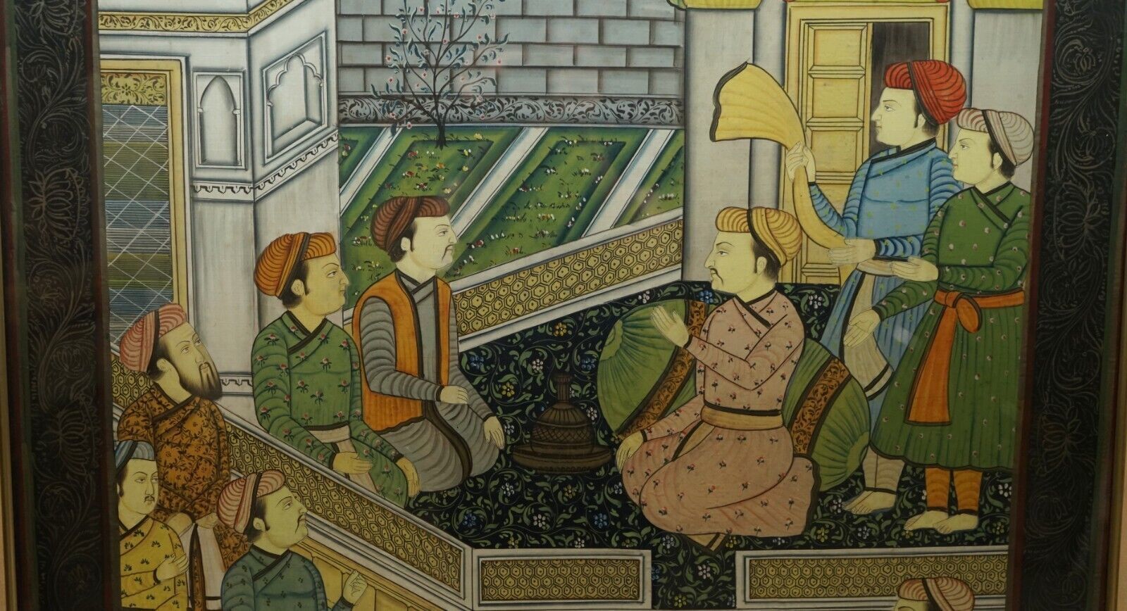 Pair Of Collectable Antique Persian Hand Painted Oriental Scenes On Silk Framed photo vinterior