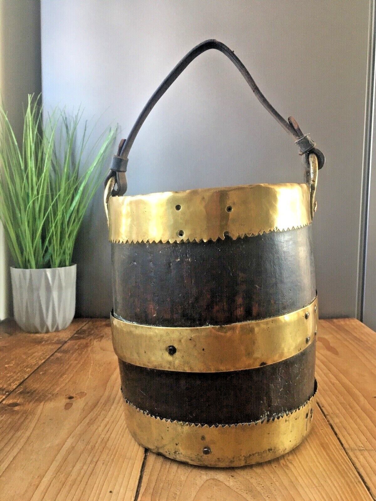 Unusual Antique Coopered Oak & Brass Grain Barrel Bucket Trench Art Military ? photo furniture