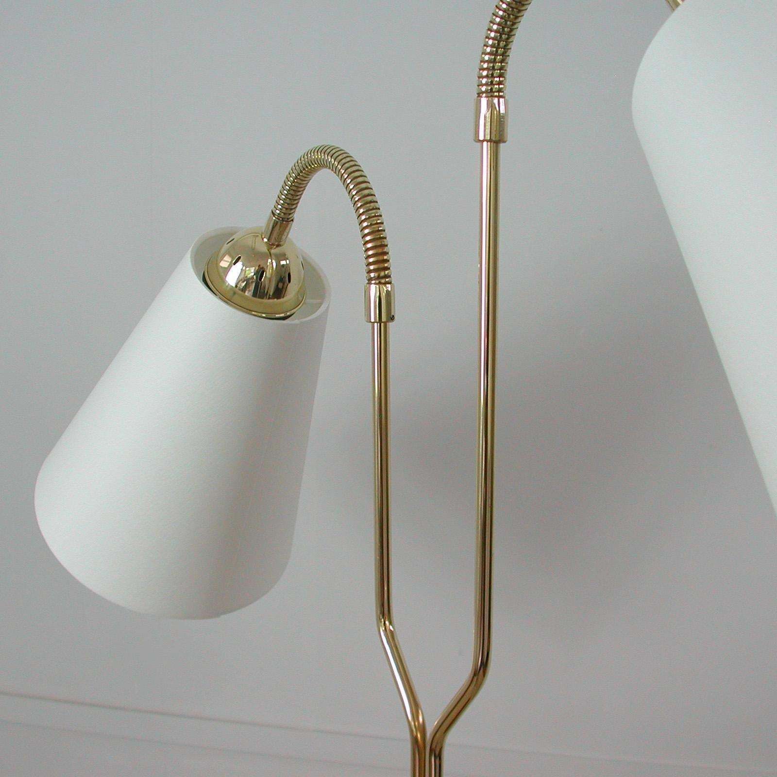 2370.0 Swedish 1940s Teak & Brass Organic Modernist Floor Lamp photo