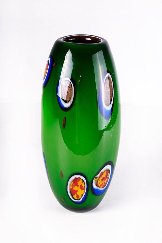 Murano Glass Vase With Murrine And Avventurine By Paolo Crepax For Belvetro Murano