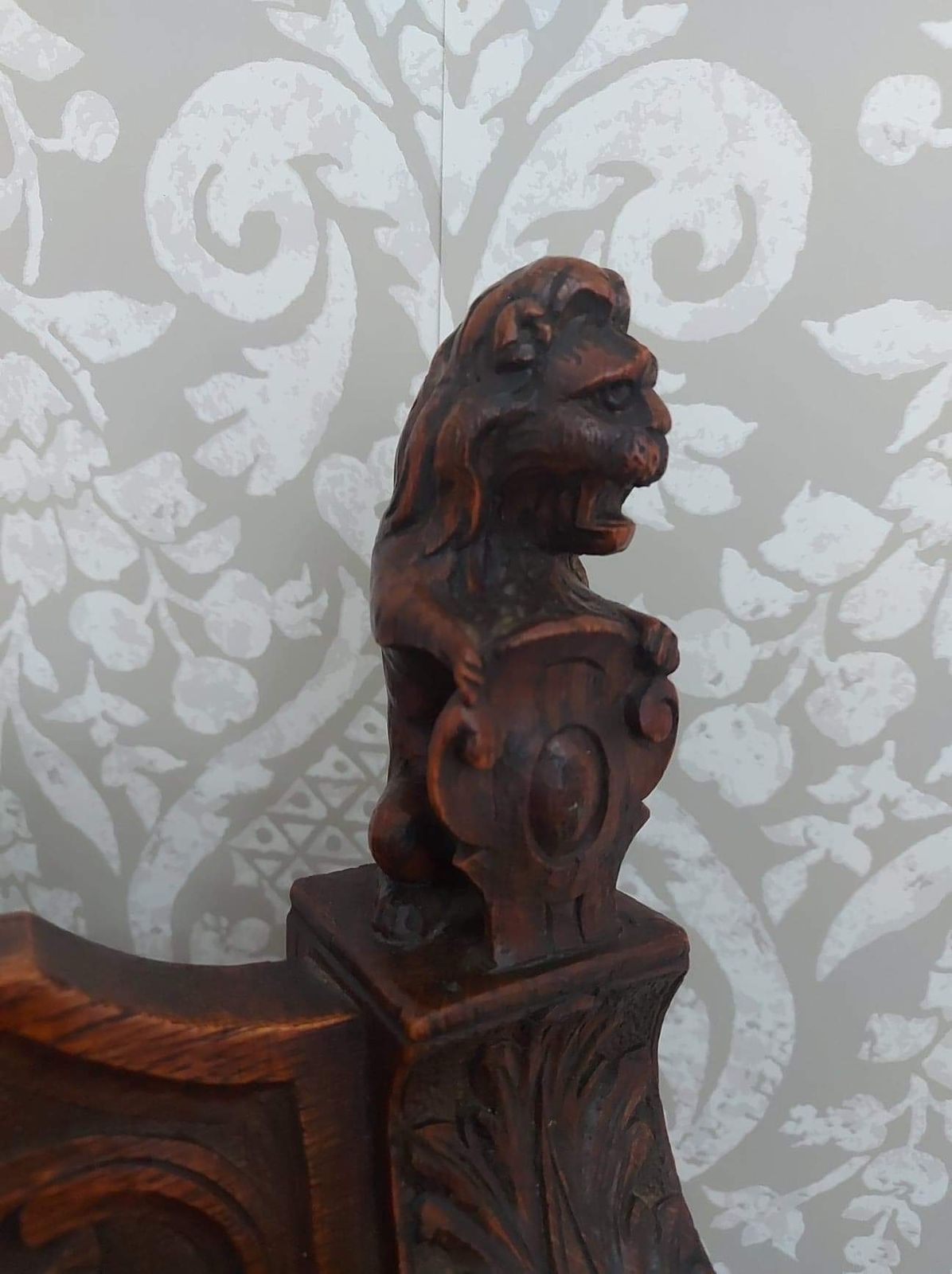 photo for sale Antique 19th Century Oak Lion Shield Italian Dante Savonarola  Renaissance  Chairs