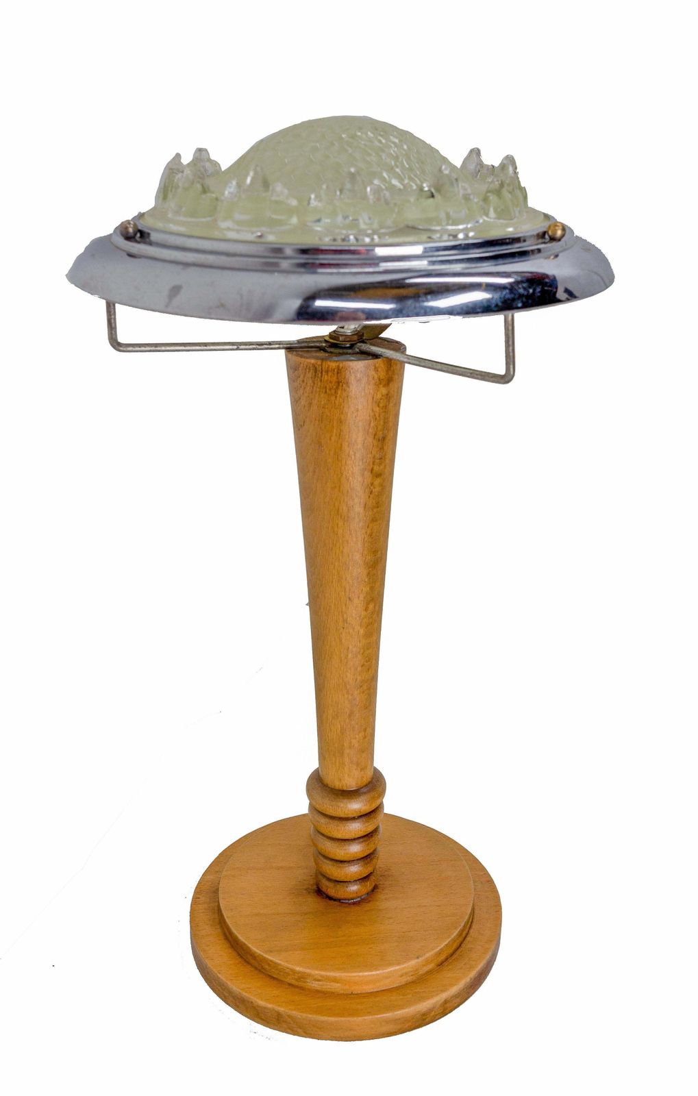Lampe de table Art déco dans le style Ezan, en hêtre, chrome et verre, vers 1930 photo for sale
