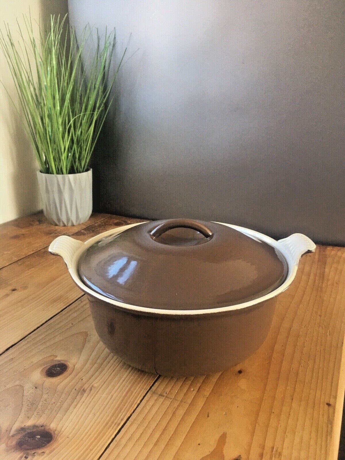 75.0 Cousances France Brown Enamel Cast Iron Lidded Casserole Dish Size 24 Le Creuset photo