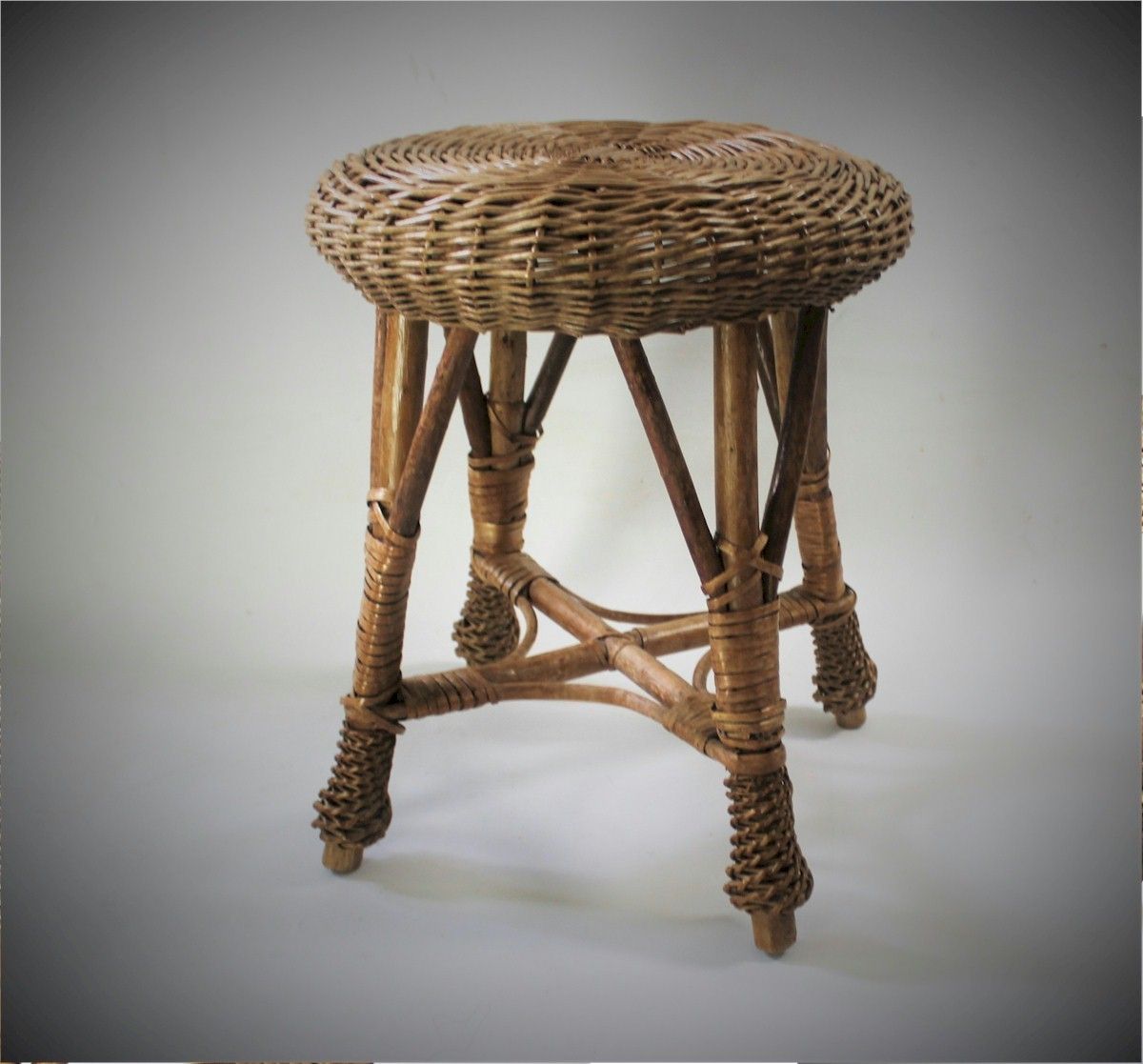 Wicker Rattan Mid Century Stool photo 150.0