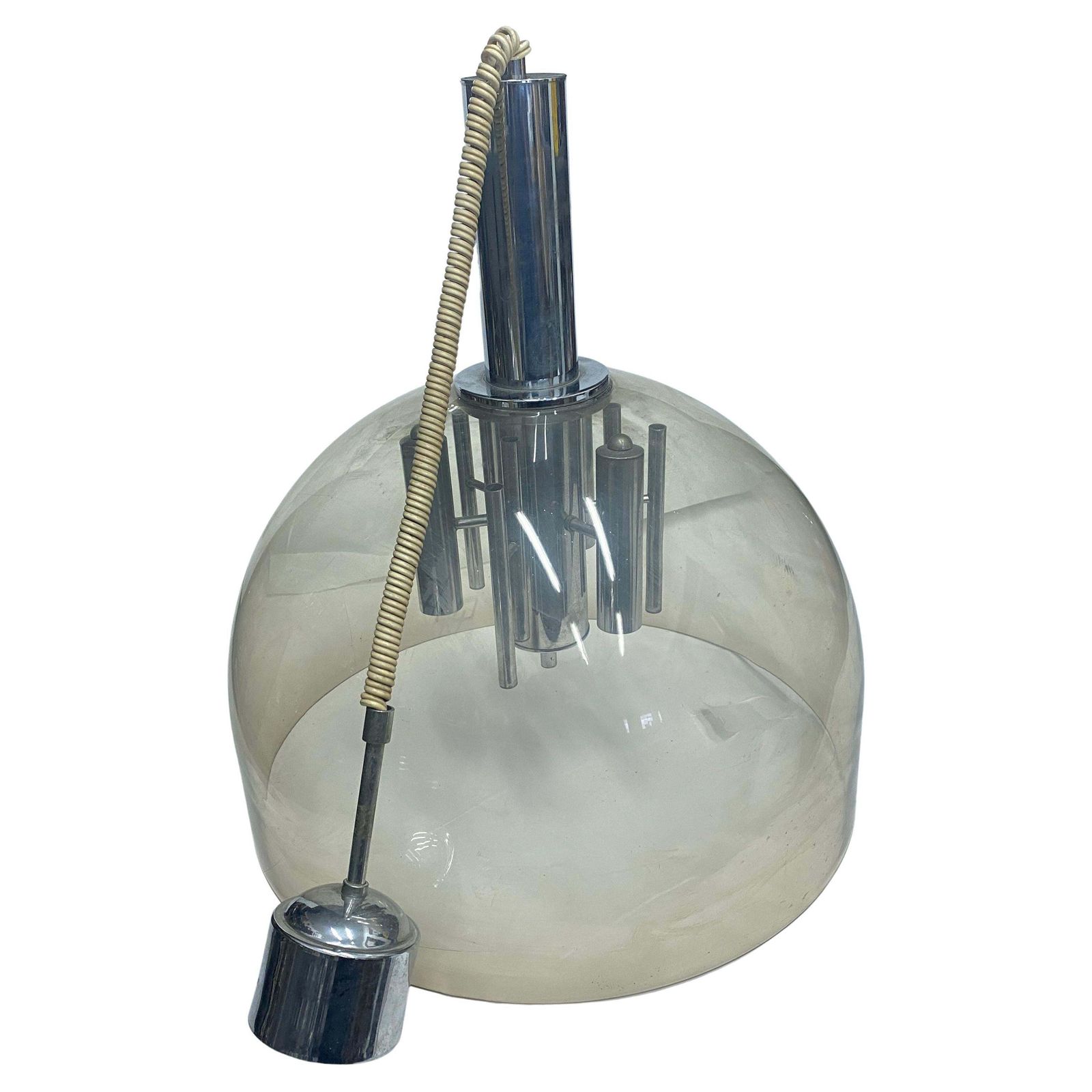 1970s Space Age Gray Plexiglass And Chromed Metal Italian Pendant
