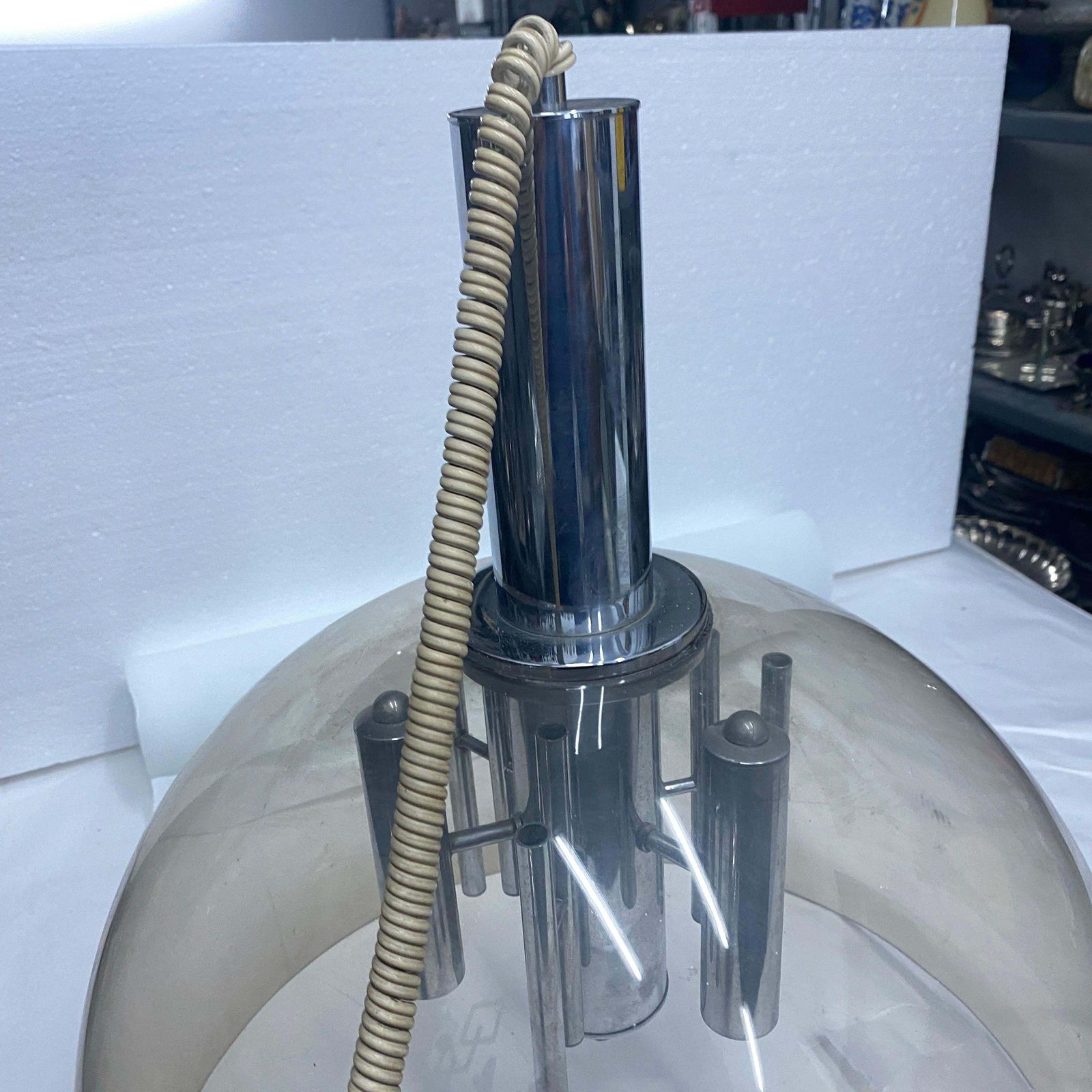 1970s Space Age Gray Plexiglass And Chromed Metal Italian Pendant photo vinterior