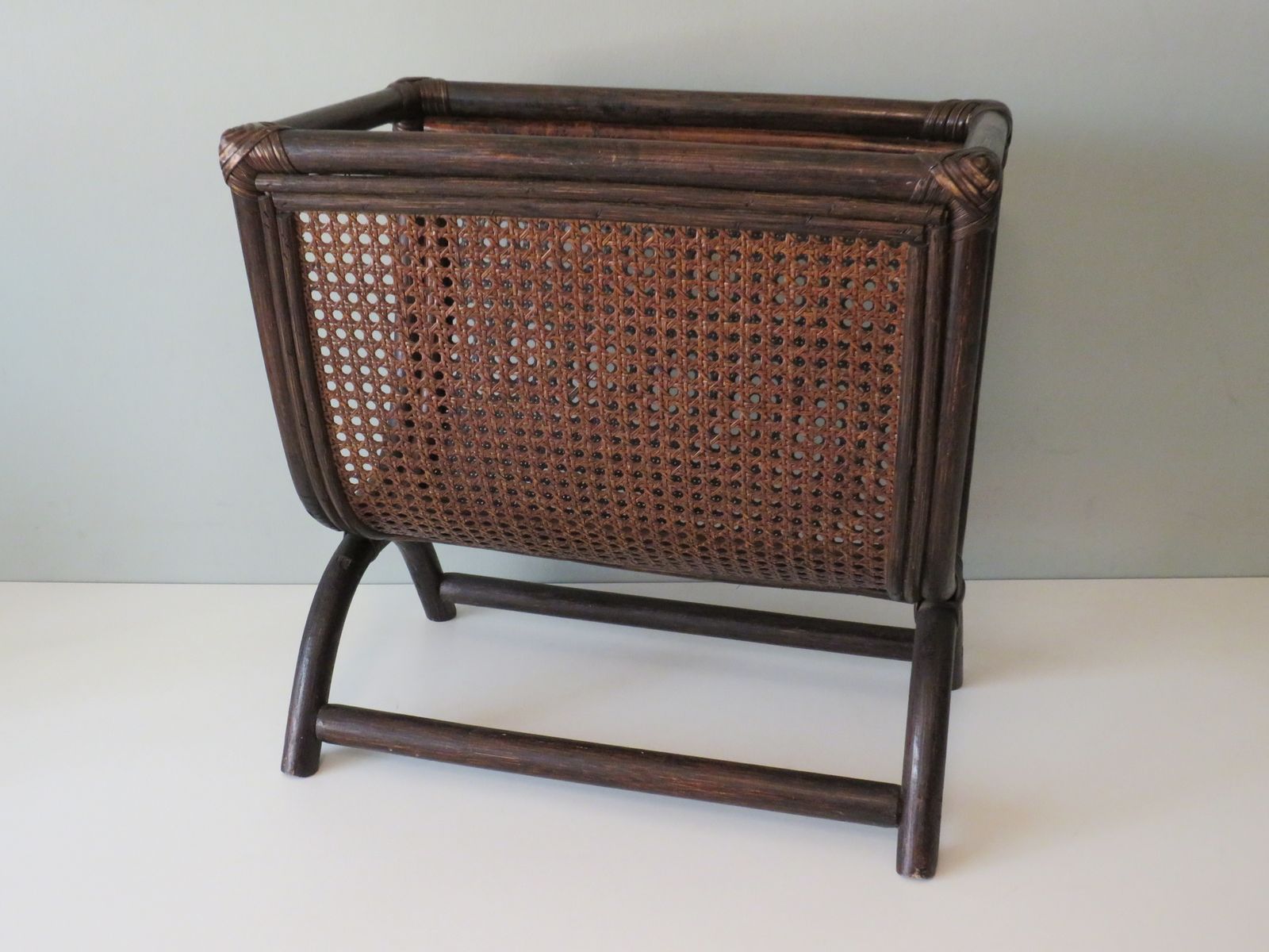 Vintage Bamboo And Webbing Magazine Rack, Italy 1960 photo Home Decor