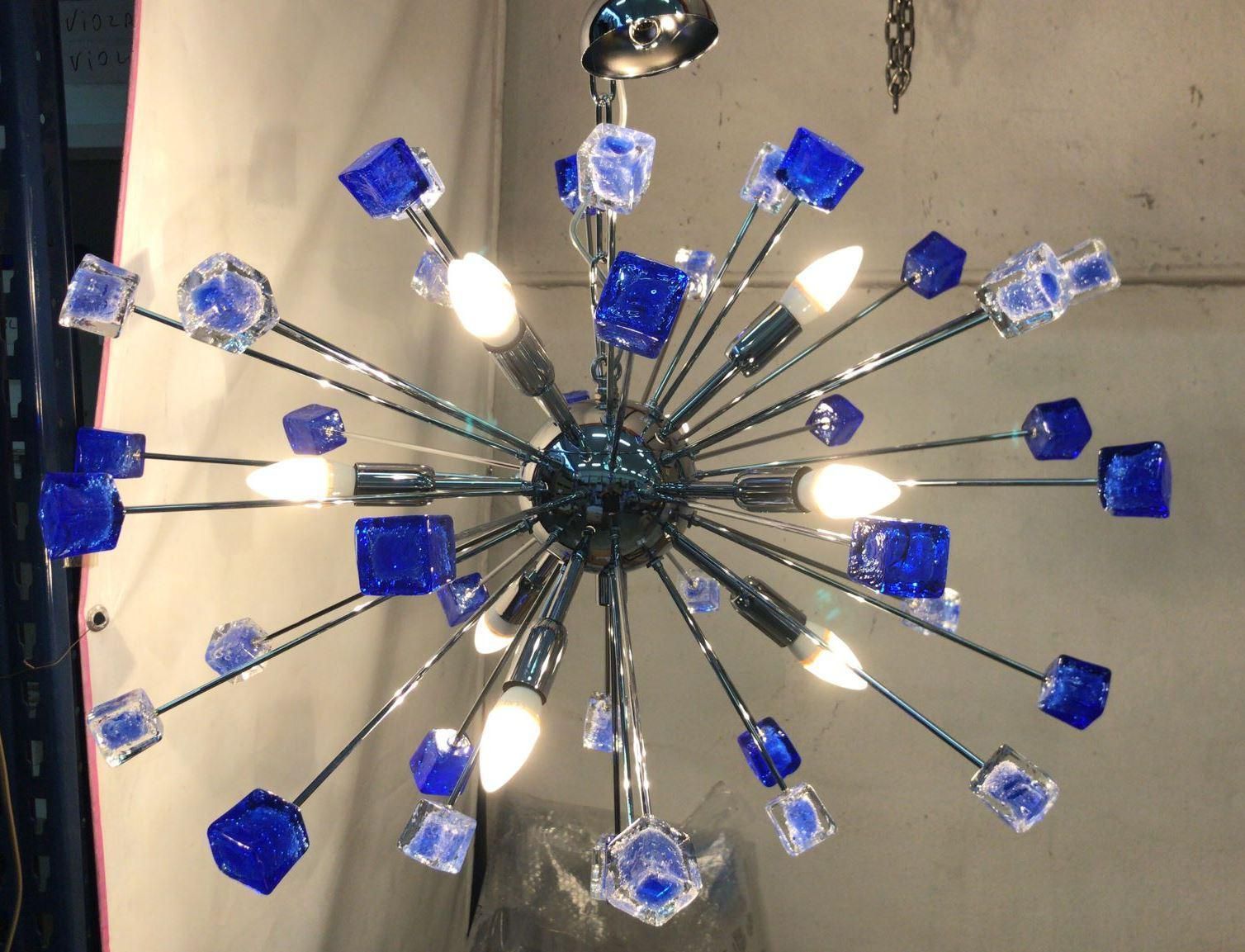 Chandelier Murano Glass Sputnik Blue Italian Handmade   Impressive photo Lighting