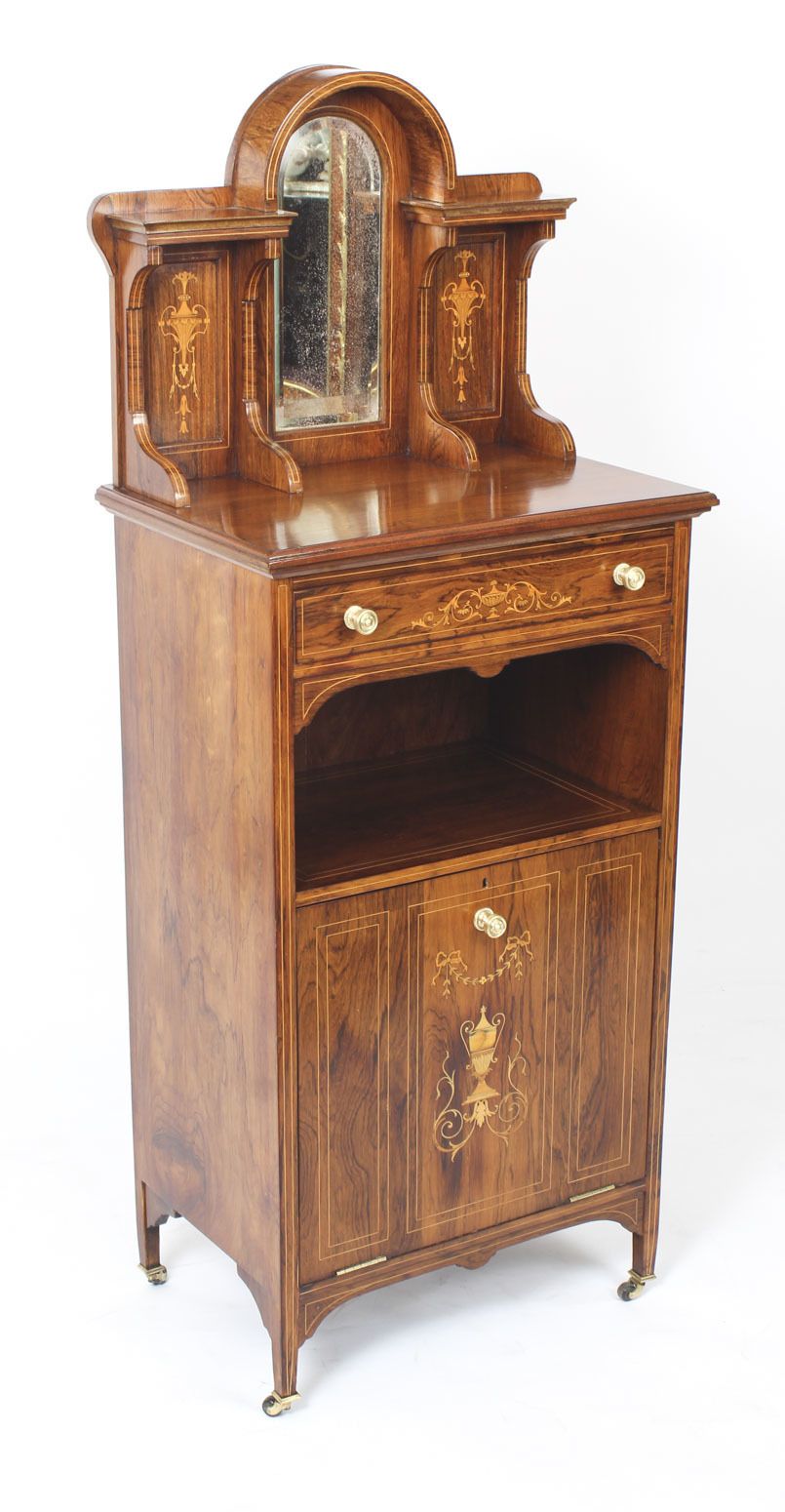 Edwardian Gonçalo Alves Marquetry Inlaid Music Cabinet 19th Century