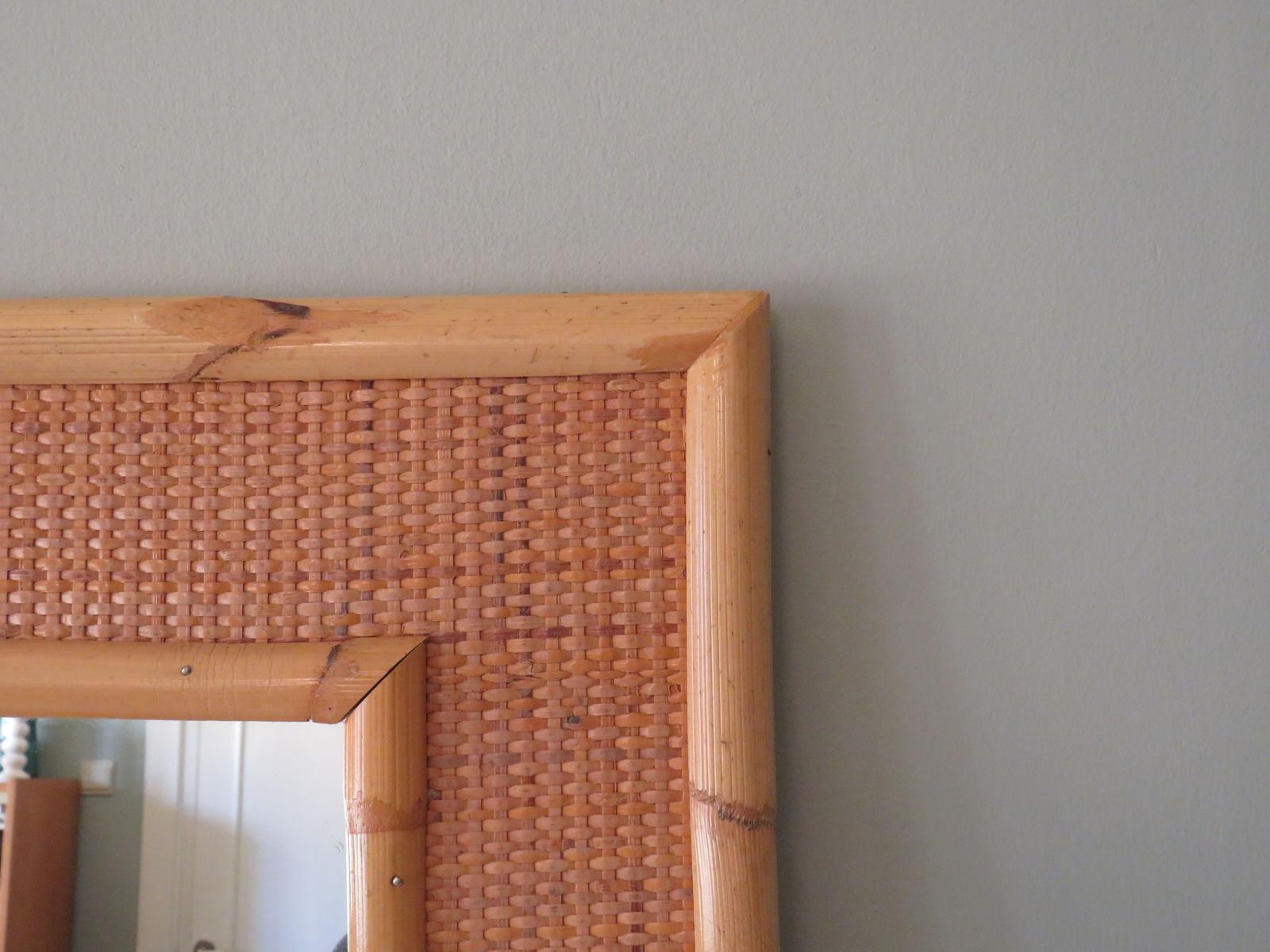 Large Mid Century Vera Dal Italian Wall Mirror In Bamboo And Cane. photo vinterior