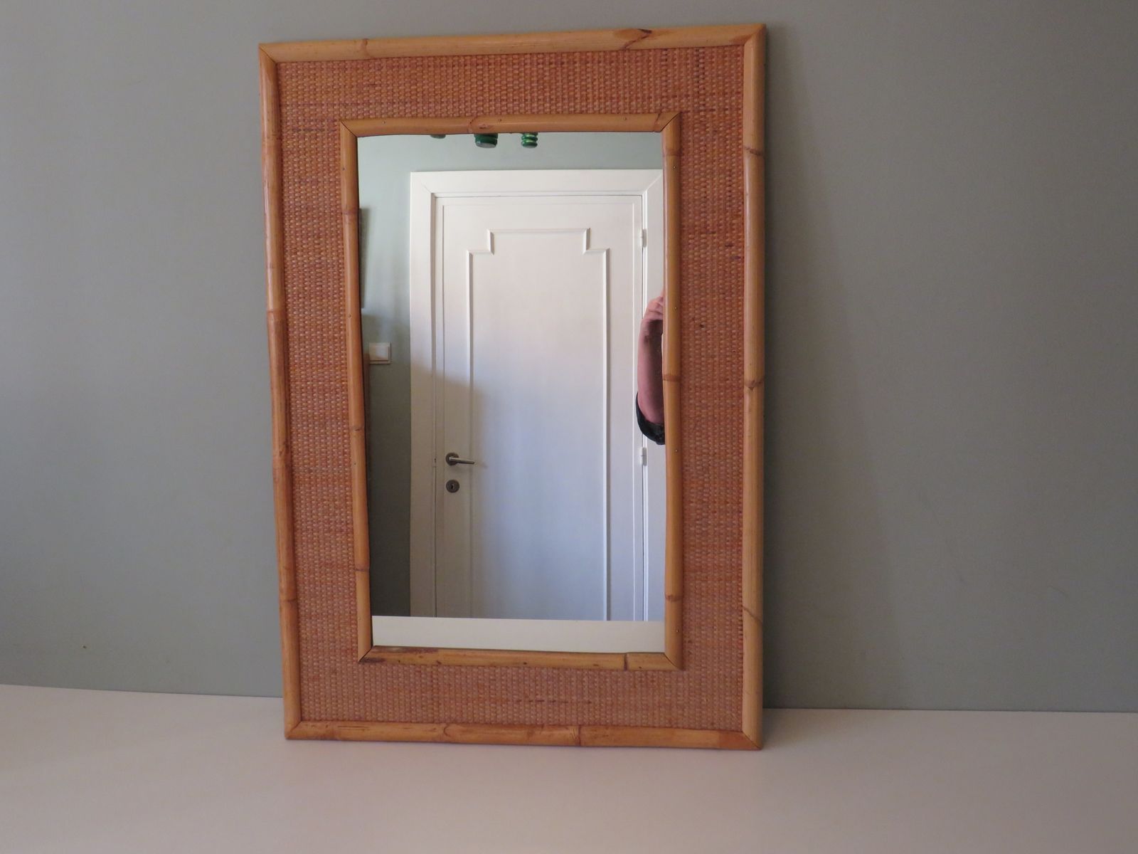 Large Mid Century Vera Dal Italian Wall Mirror In Bamboo And Cane. photo buy