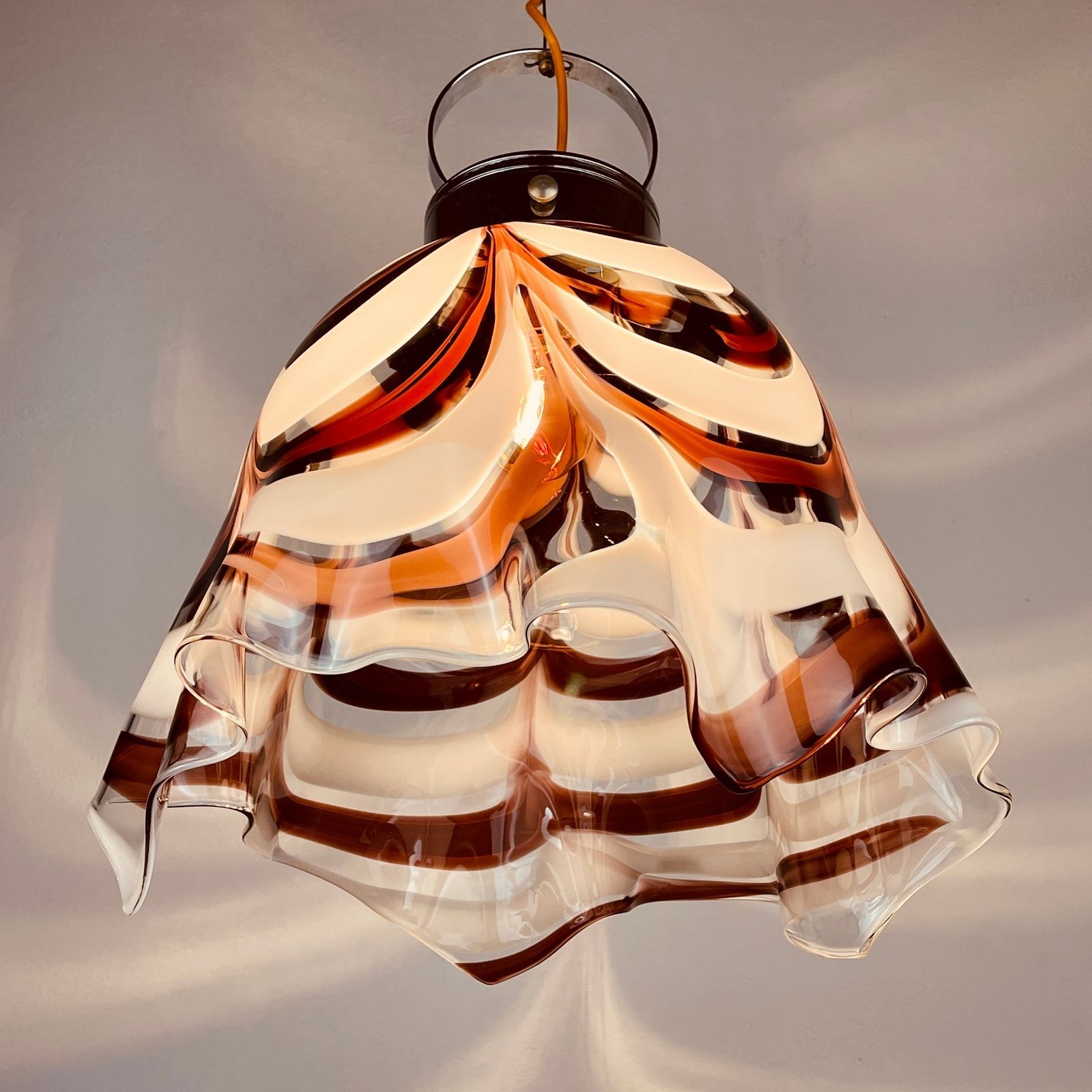 Original Murano Glass Brown Pendant Lamp Fazzoletto By Av Mazzega Italy 1970s photo Lighting