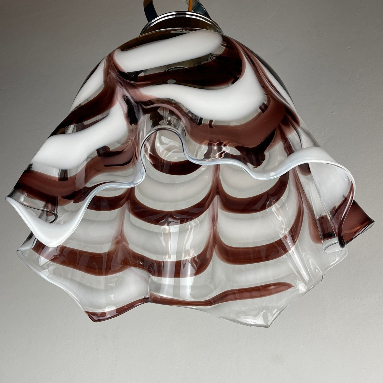 photo vinterior Original Murano Glass Brown Pendant Lamp Fazzoletto By Av Mazzega Italy 1970s