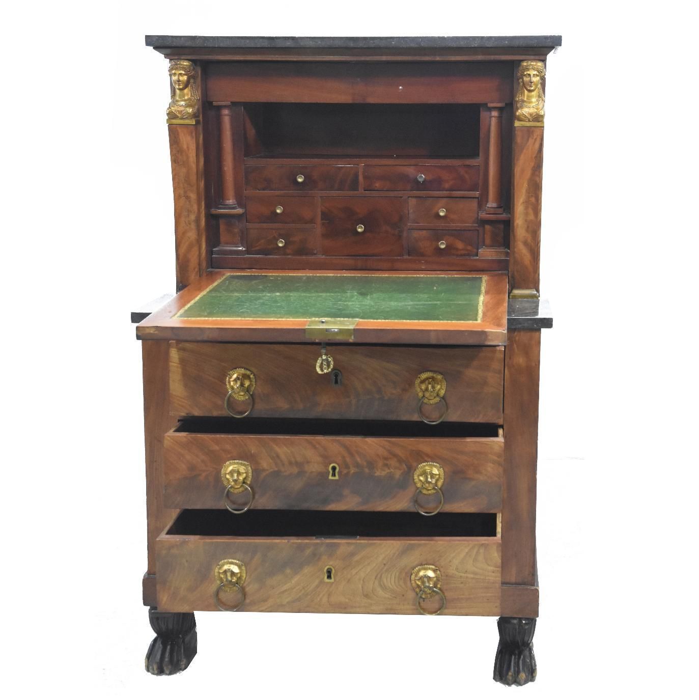 Empire Period Flamed Mahogany Secretary Back From Egypt