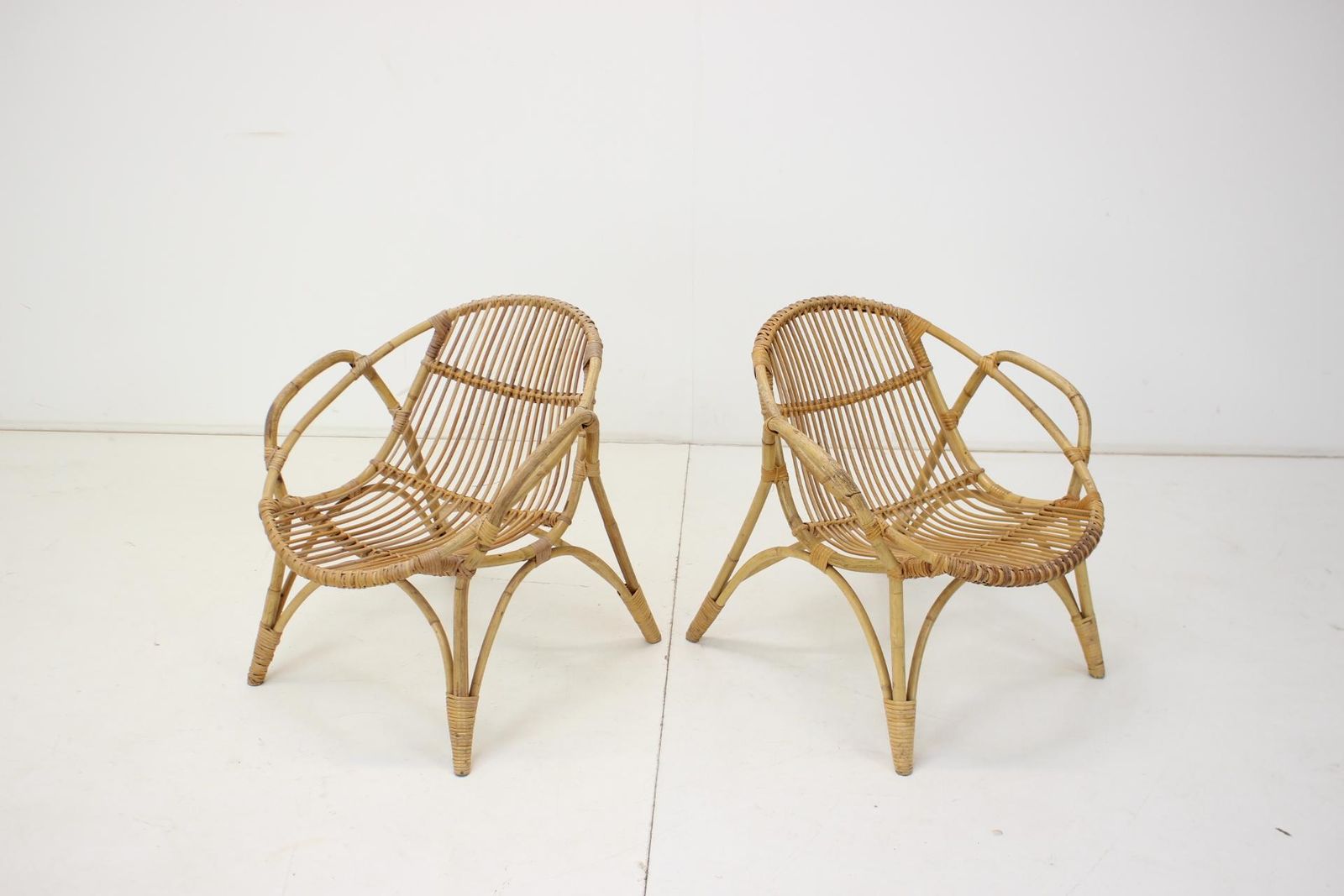 1960s Pair Of Alan Fuchs Rattan Lounge Chairs, Czechoslovakia photo furniture