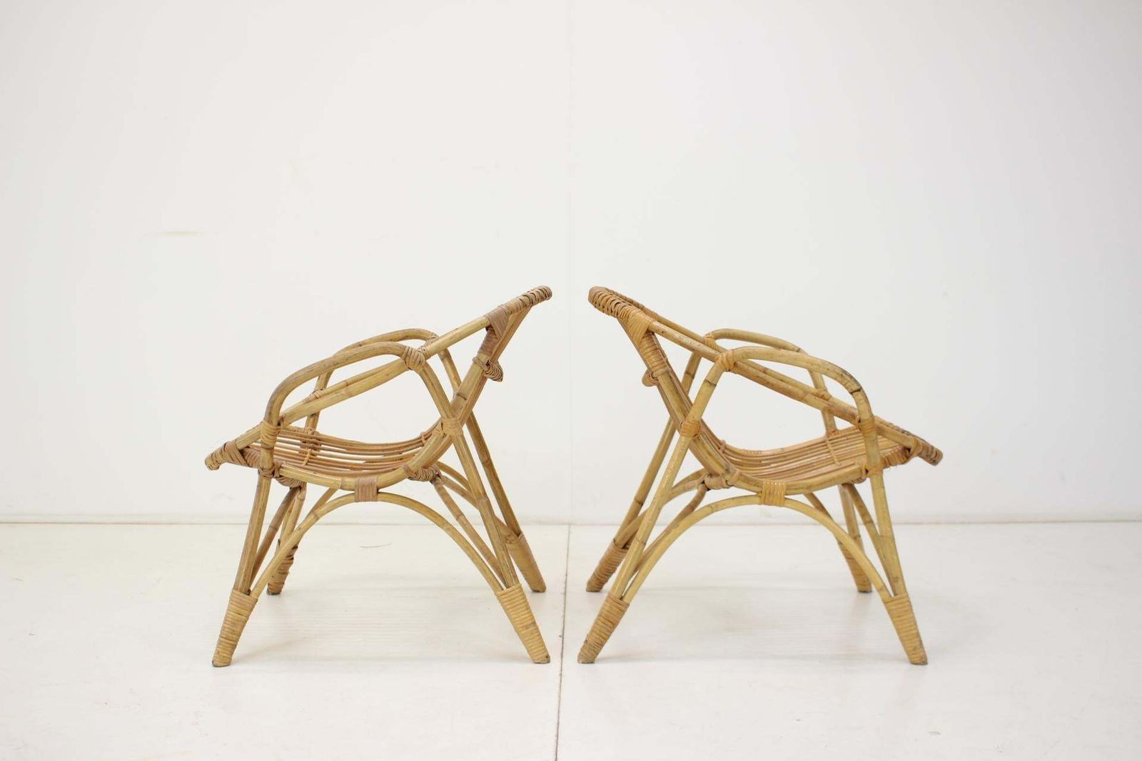 1960s Pair Of Alan Fuchs Rattan Lounge Chairs, Czechoslovakia photo for sale