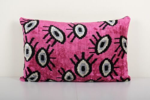 Ikat Eye Pink Pillow Cover   Silk Pastel Velvet Lumbar Pillow Cover