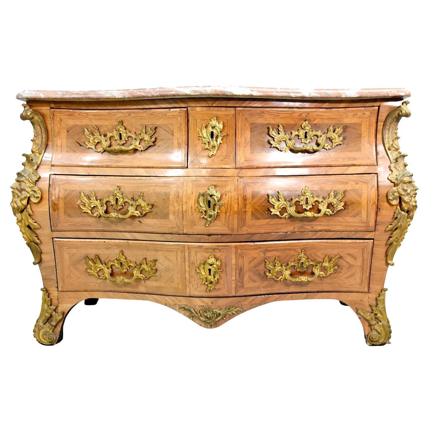 photo for sale Chest Of Drawers In Violet Wood & Gilt Bronze Stamped Mondon Xviiith