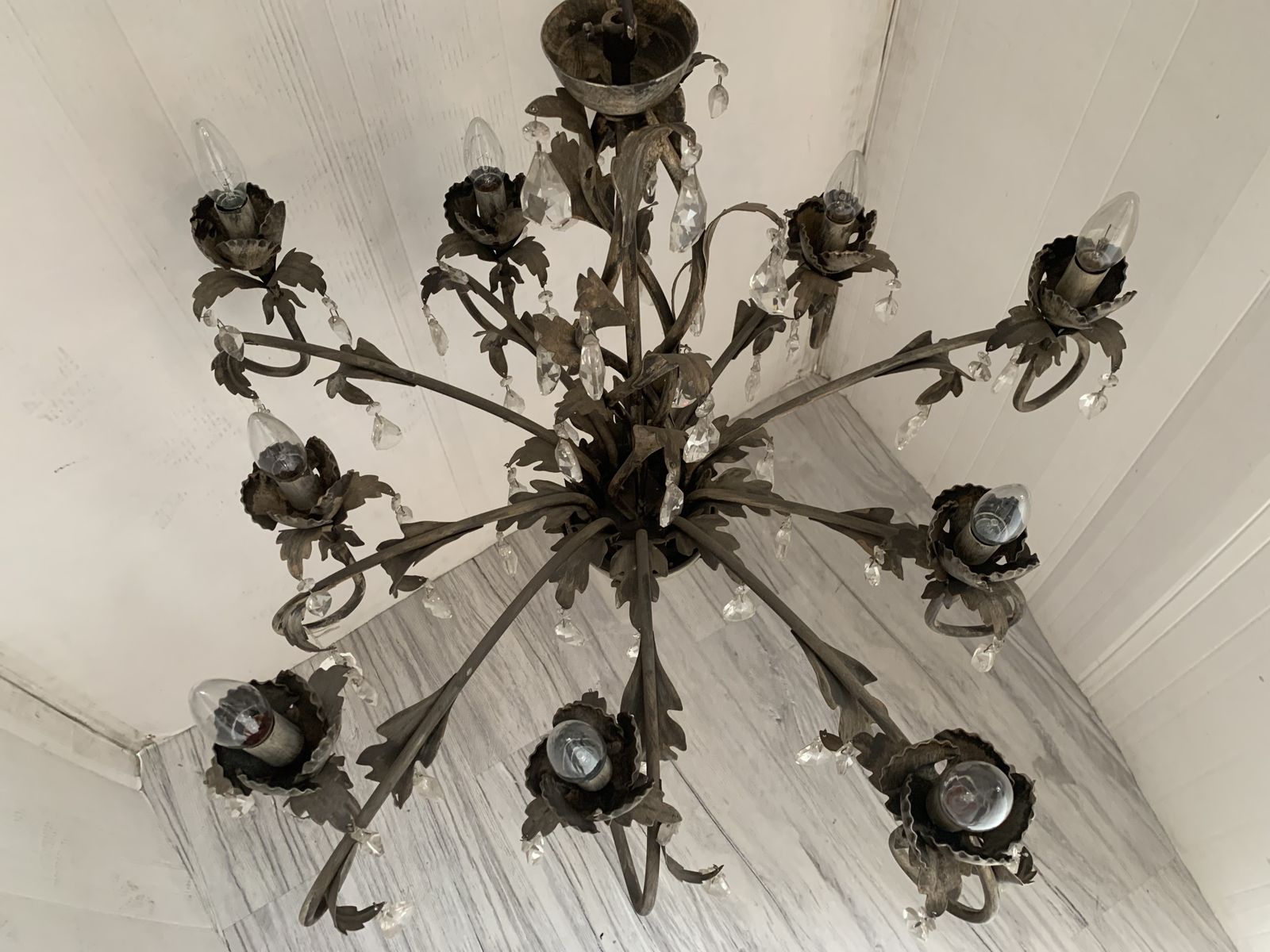 Chandelier In Brown And Gold  Handmade Brushled Metal, 10 Lights, Wrought Iron Florentine Art Made In Italy photo buy