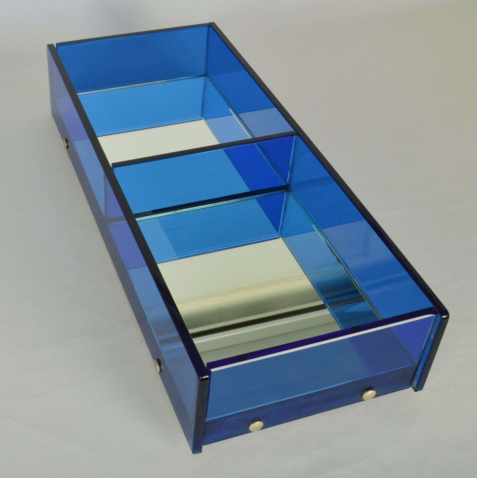 Blue Glass Wall Mirror Attributed To Crystal Arte photo vinterior