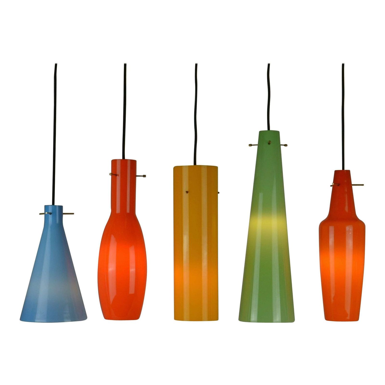 Set Of Five Color Glass Vistosi Murano 1950's Pendants photo furniture