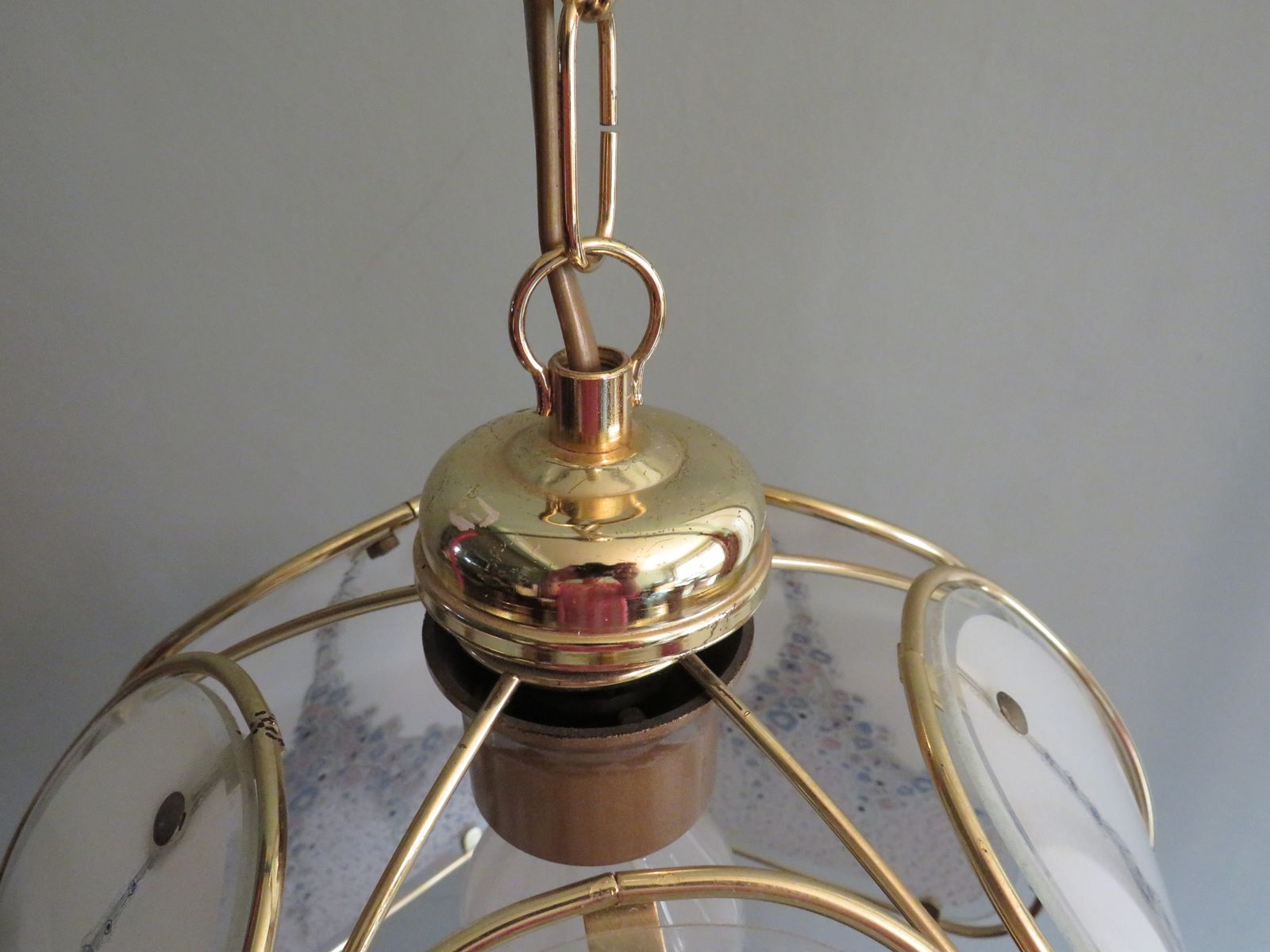 Pendant In Gilt Metal And Murano Glass Panels By Eglo Leuchten Austria 1970 photo 520.0