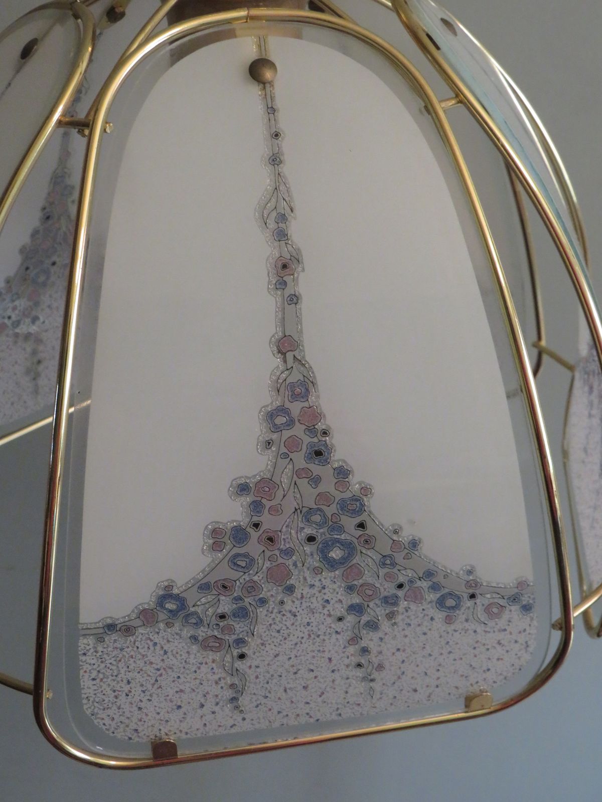 Pendant In Gilt Metal And Murano Glass Panels By Eglo Leuchten Austria 1970 photo vintage