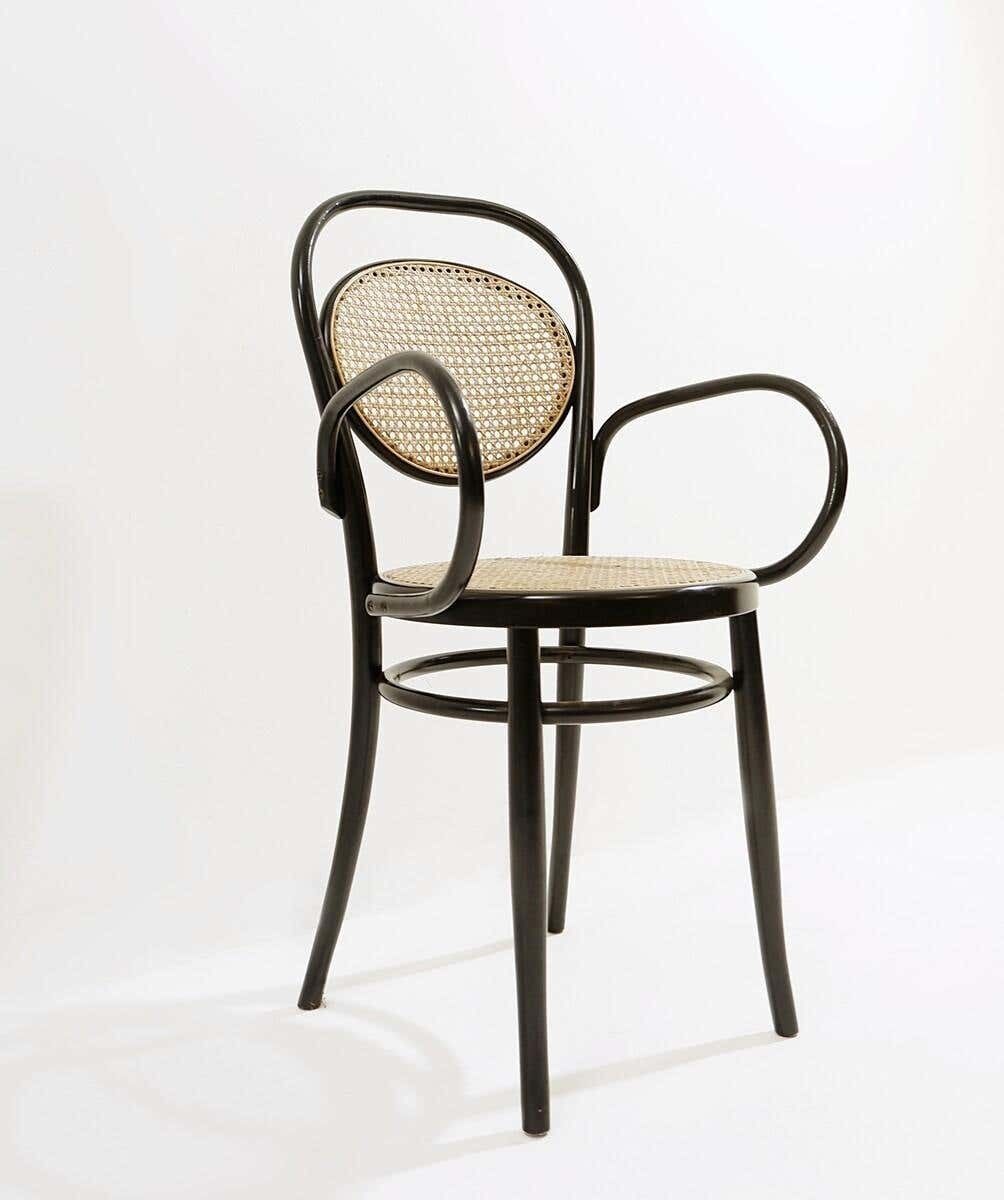 Furniture Set Of 8 Thonet Armchairs Model Nr. 15, Black Wood And Cane, 1900s photo