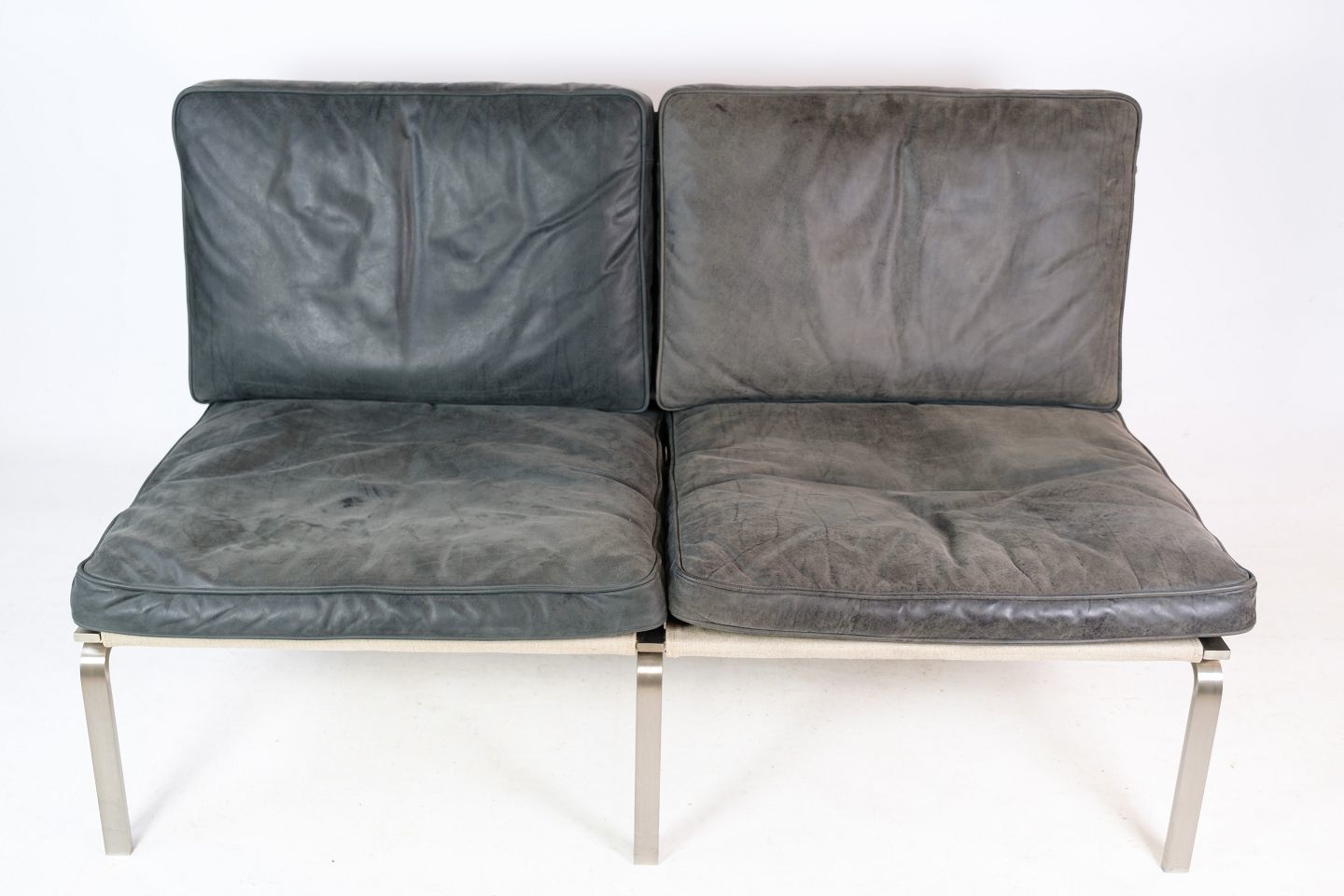 2 Person Sofa In Stainless Steel & Black Leather Cushions   Man   Norr11