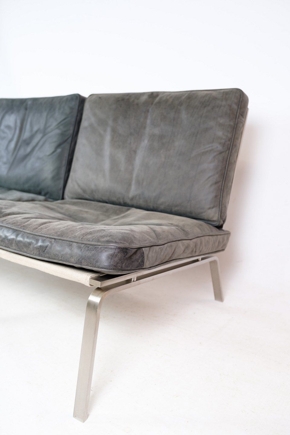 2 Person Sofa In Stainless Steel & Black Leather Cushions   Man   Norr11 photo furniture