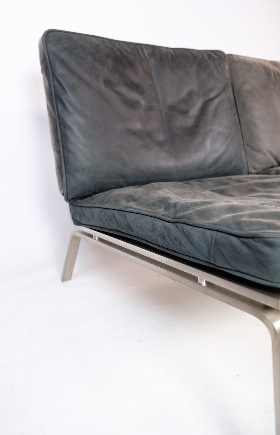 2 Person Sofa In Stainless Steel & Black Leather Cushions   Man   Norr11 photo for sale
