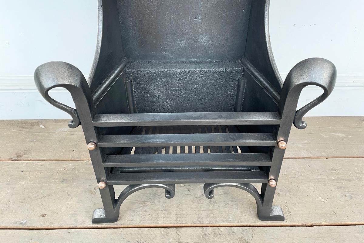 Antique Edwardian Arts & Crafts Canopied Cast Iron Fire Grate. photo vinterior