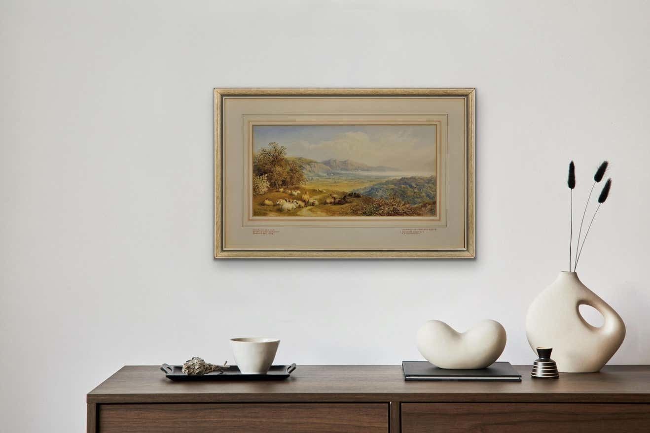 1985.0 Cornelius Pearson 1805 To 1891. Crymlyn Bog And Neath River Estuary Swansea Bay 1872. Wales. Afon Nedd, Bae Abertawe. Framed Watercolour Painting. photo