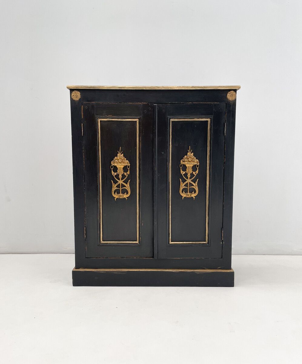 Antique Wooden Cabinet In Black & Gold
