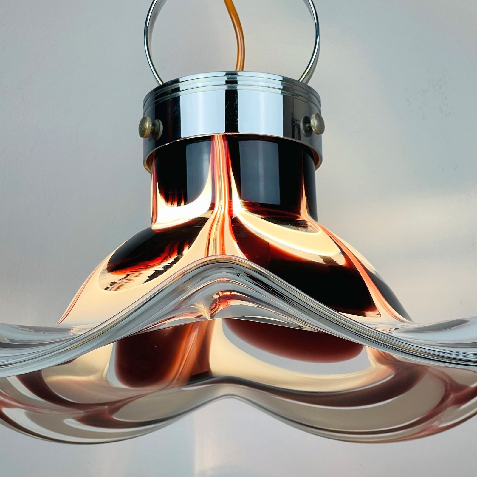 photo furniture Original Murano Glass Brown Pendant Lamp Flower By Av Mazzega Italy 1970s