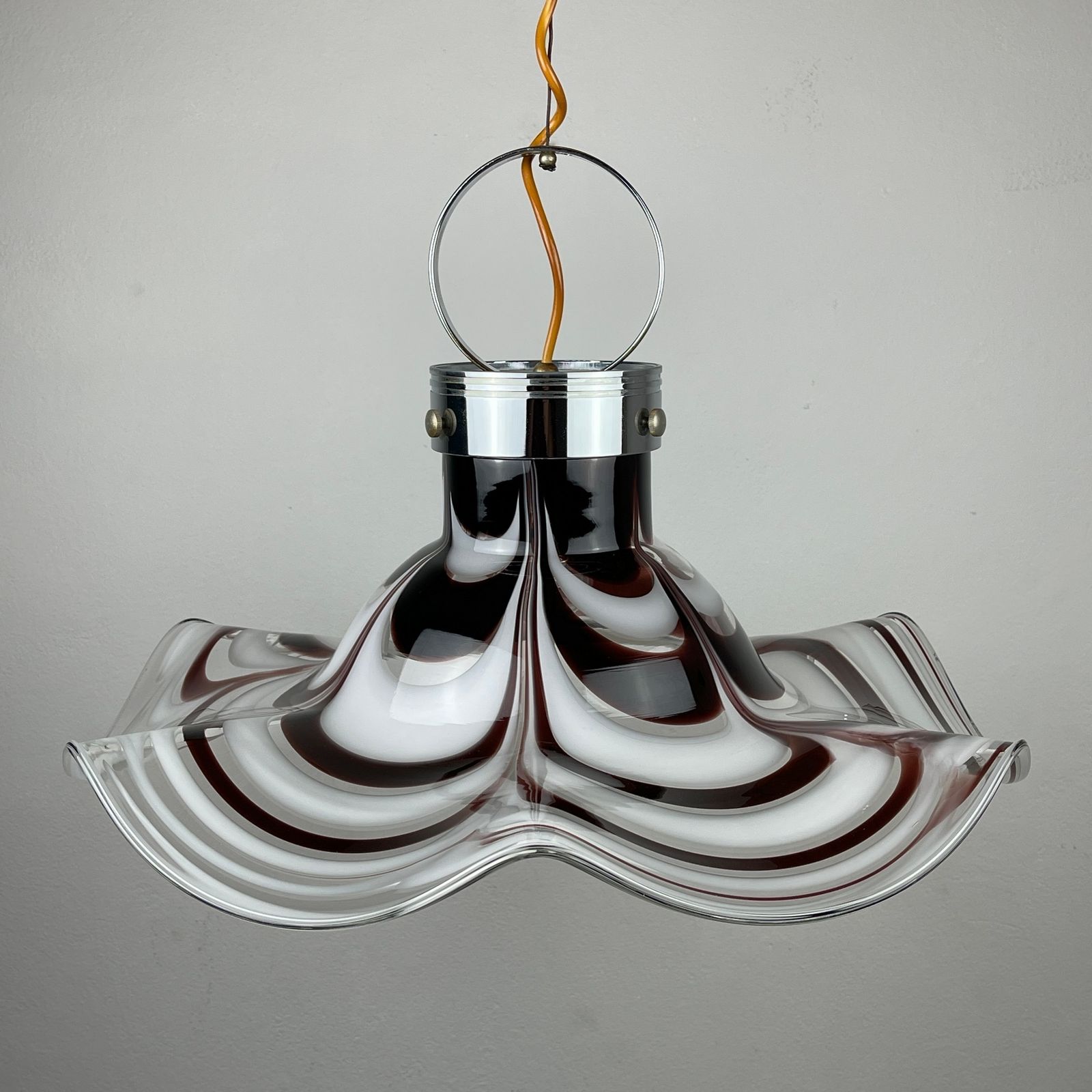 photo for sale Original Murano Glass Brown Pendant Lamp Flower By Av Mazzega Italy 1970s