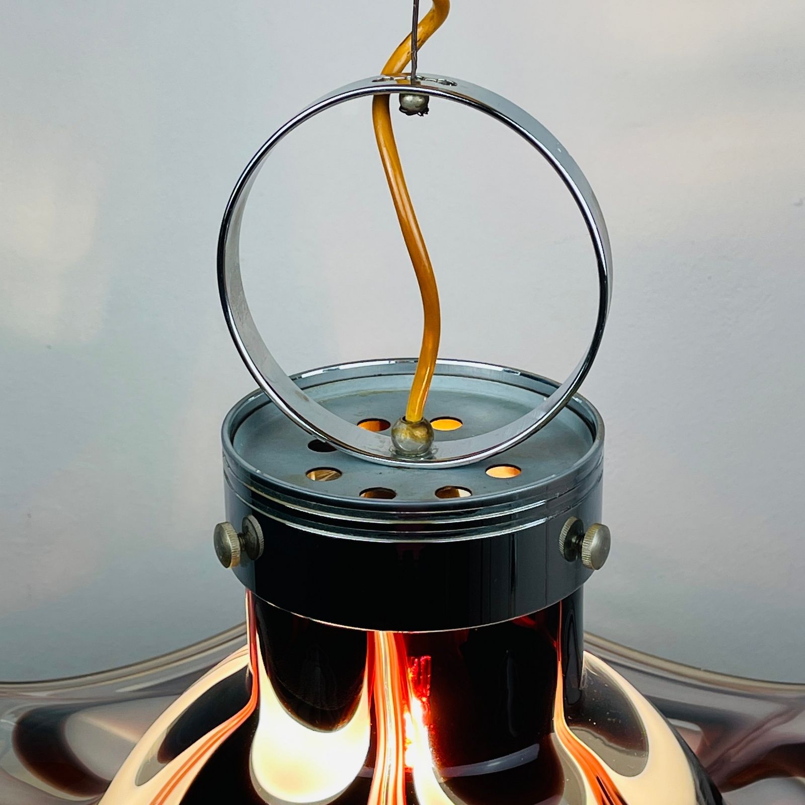Lighting Original Murano Glass Brown Pendant Lamp Flower By Av Mazzega Italy 1970s photo