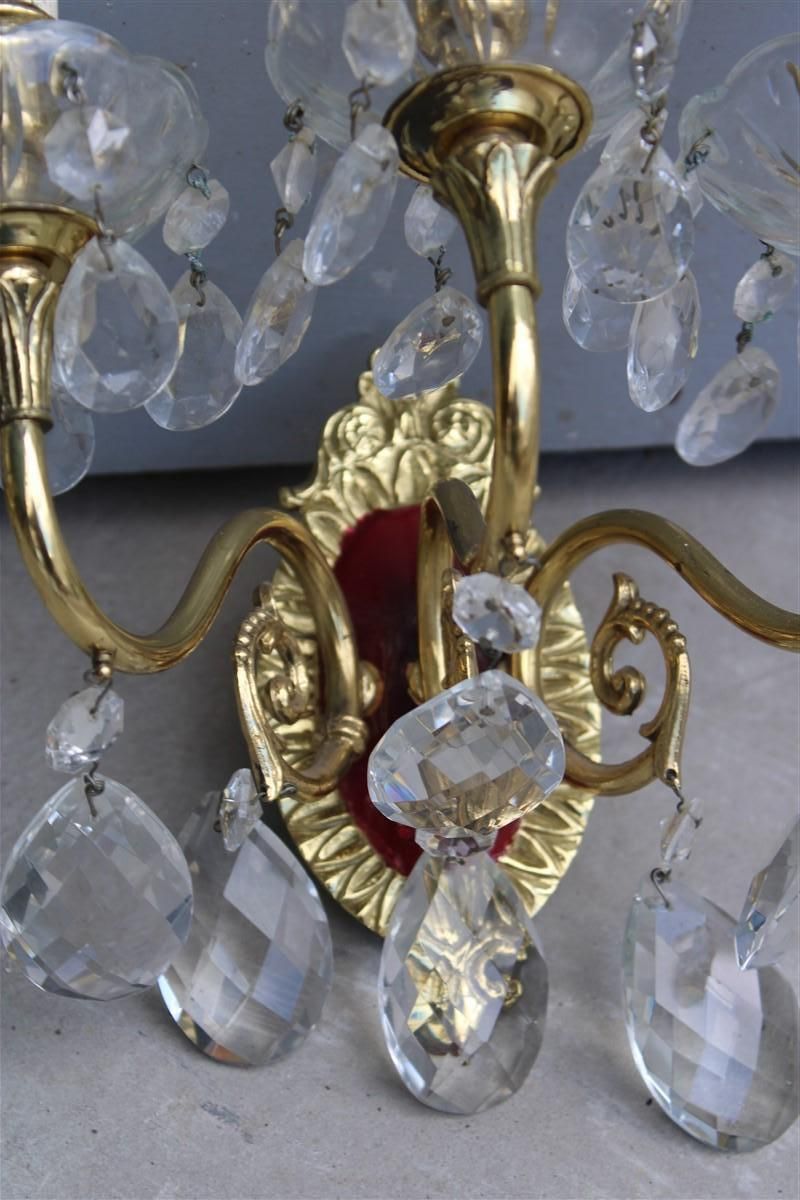 Pair Of Wall Lamps In Brass And Mid Century Italian Crystal Enamels 1950s photo Lighting