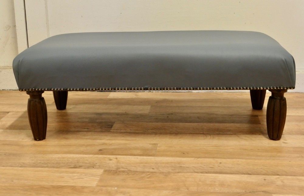 French Leather Upholstered Long Foot Stool