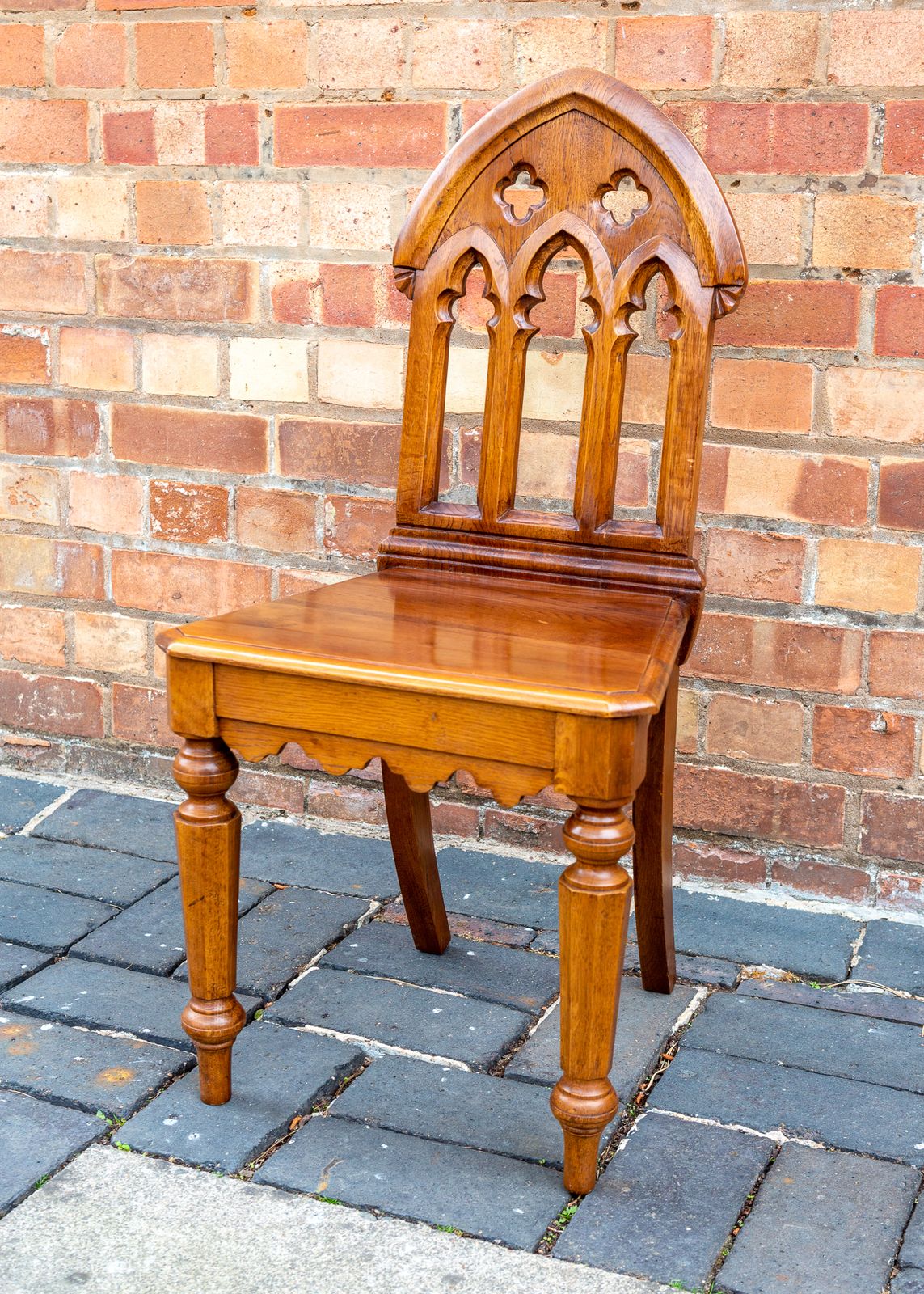 Gothic Revival Steeple Back Oak Chair Pugin Style Carved Hall Chair Tiger Oak Ecclesiastical photo Furniture