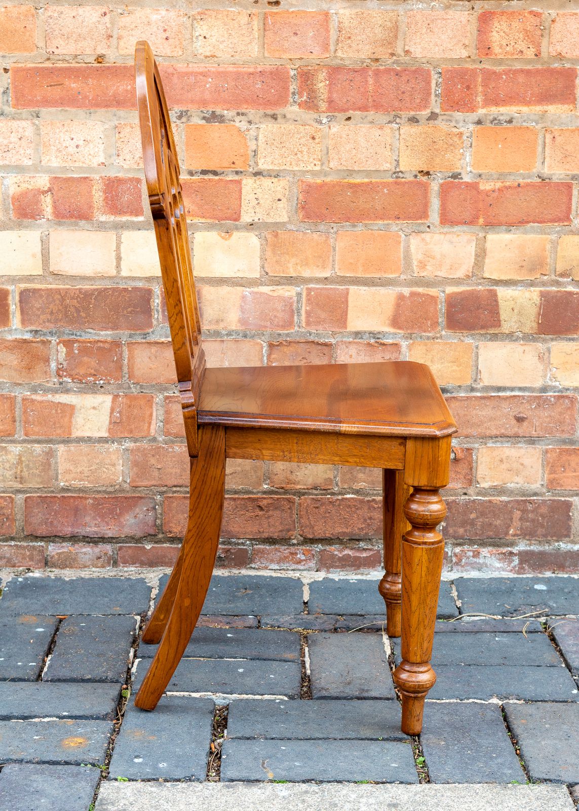 Gothic Revival Steeple Back Oak Chair Pugin Style Carved Hall Chair Tiger Oak Ecclesiastical photo vintage