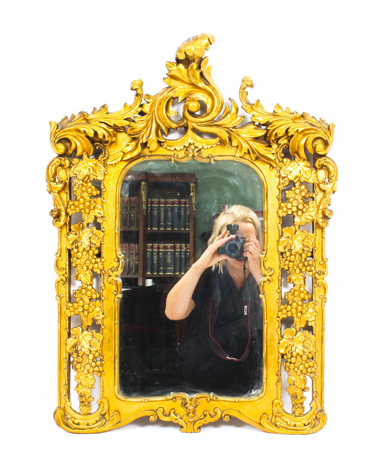 Antique Italian Giltwood Mirror Carved With Fruiting Vines 19th C   78x56cm photo furniture
