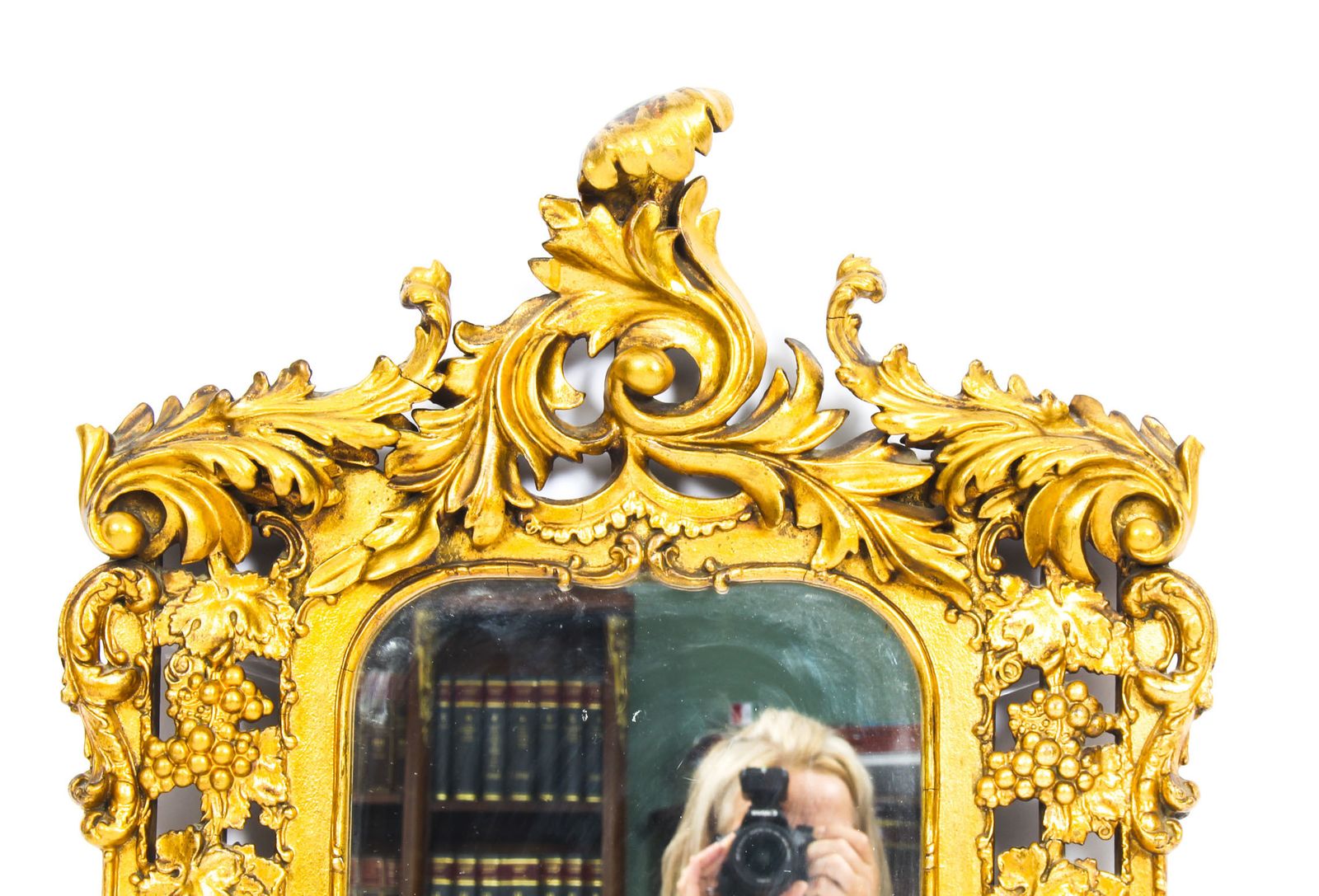 Antique Italian Giltwood Mirror Carved With Fruiting Vines 19th C   78x56cm photo for sale