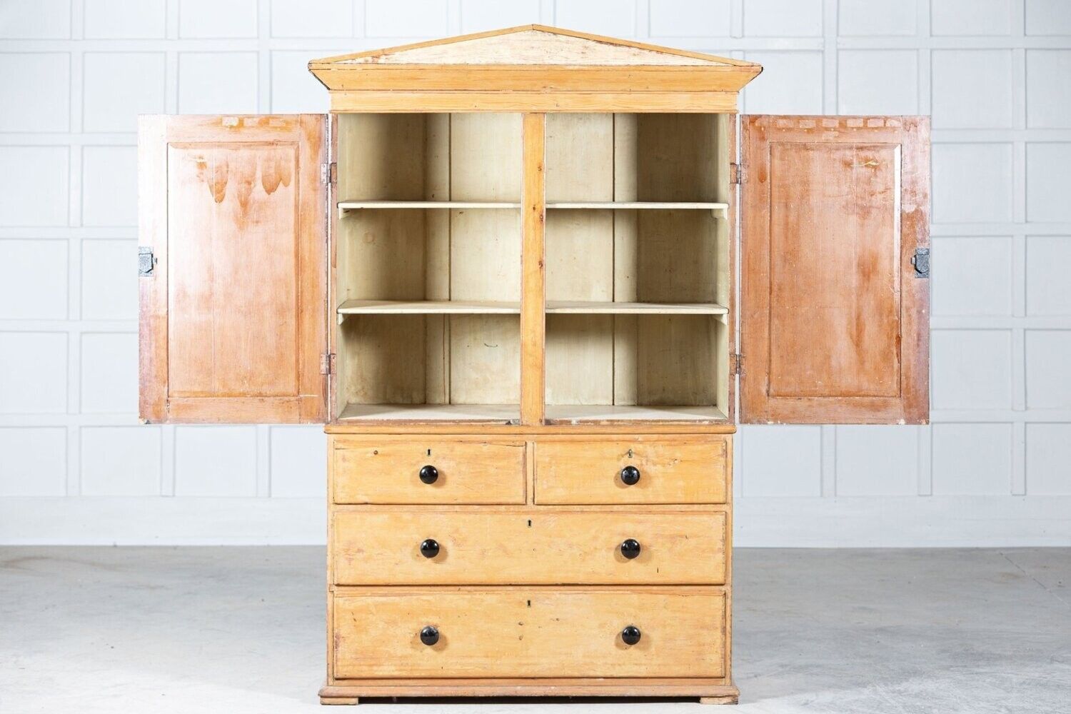 19thc Pedimented English Pine Linen Press photo furniture