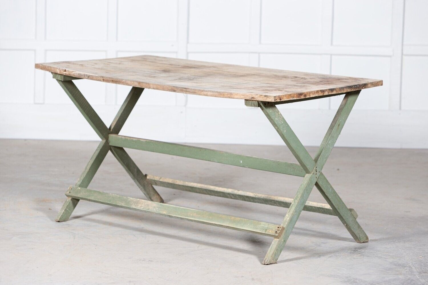 19thc French Painted Green Fruitwood Tavern Table