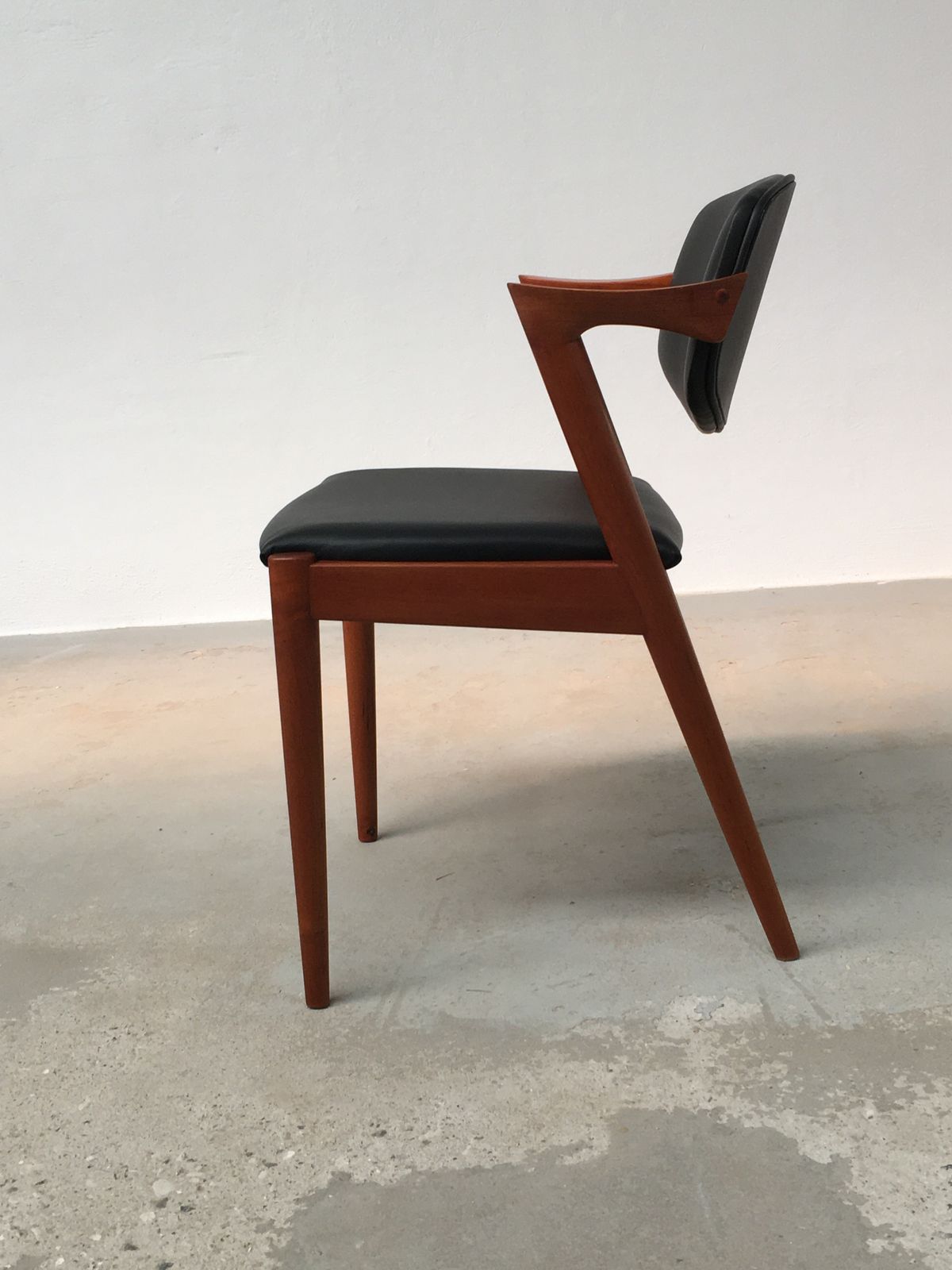 Kai Kristiansen Six Fully Restored Teak Dining Chairs Inc. Custom Reupholstry photo vinterior