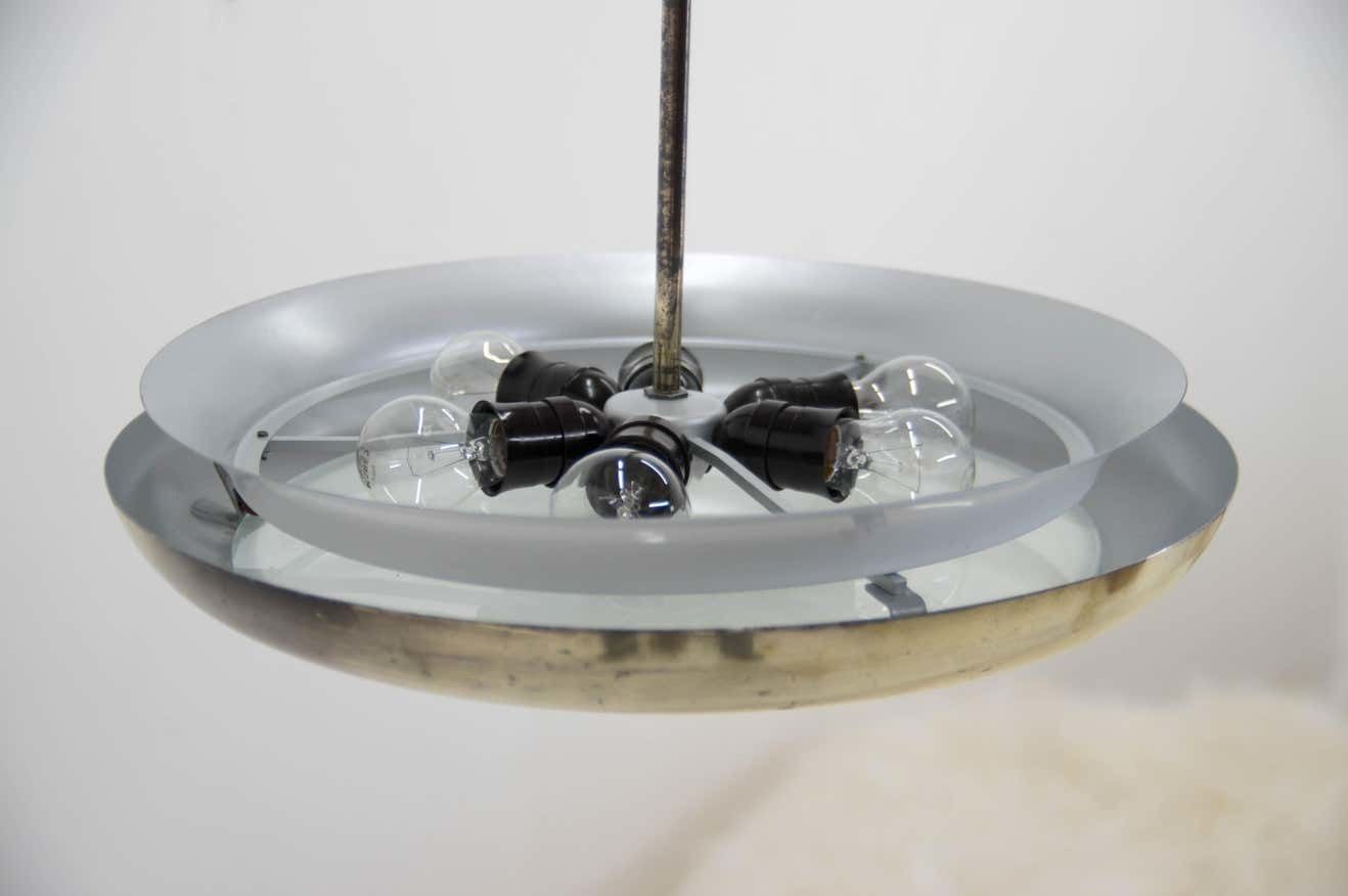 Buhaus / Functionalist Brass Chandelier Ufo, 1930s, Restored photo for sale