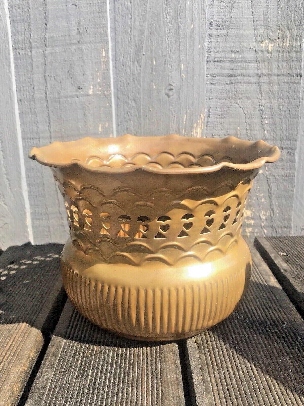 1 Vintage Brass Pierced Planter Flower Plant Herb Cacti Pot Boho Indian Antique