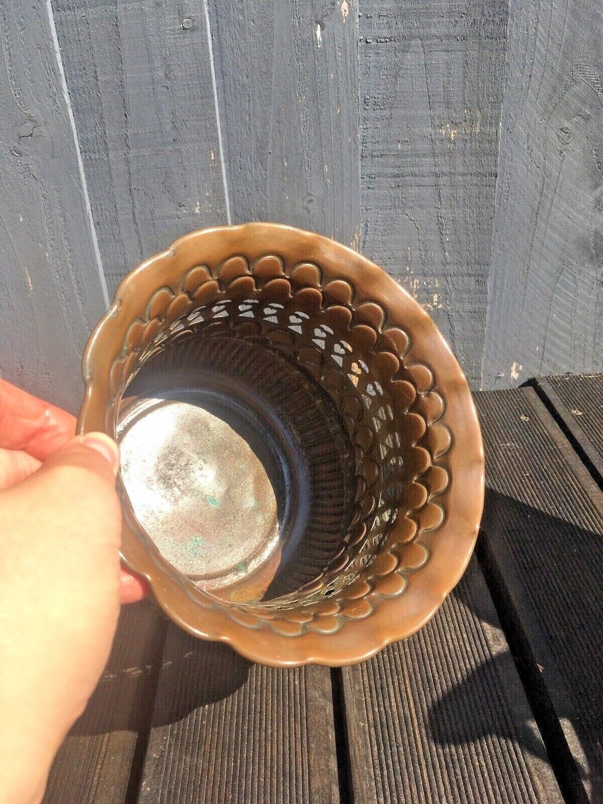 1 Vintage Brass Pierced Planter Flower Plant Herb Cacti Pot Boho Indian Antique photo vinterior